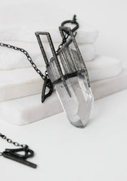 Organic Space Oxidized Sterling and Quartz Necklace
