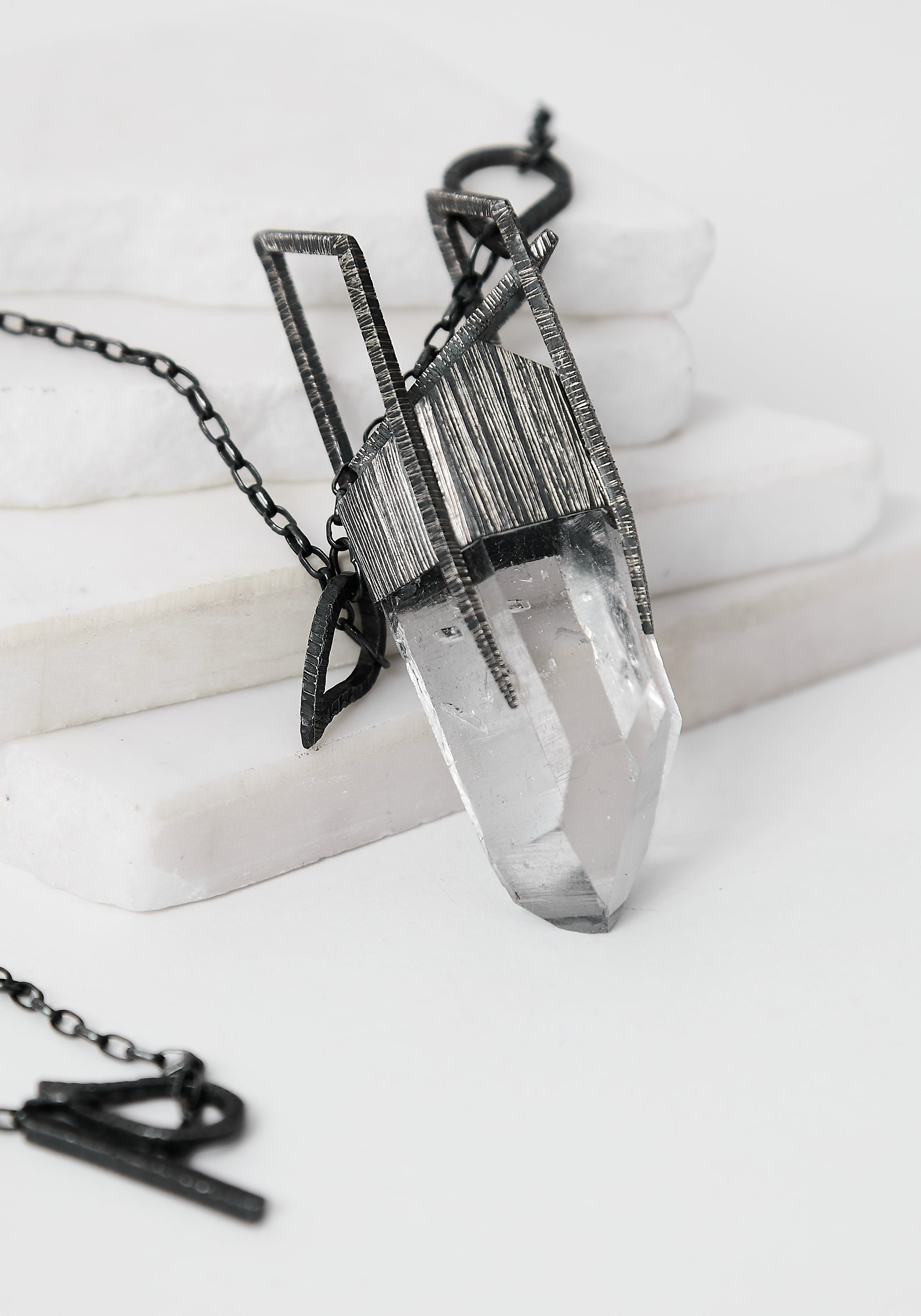Organic Space Oxidized Sterling and Quartz Necklace