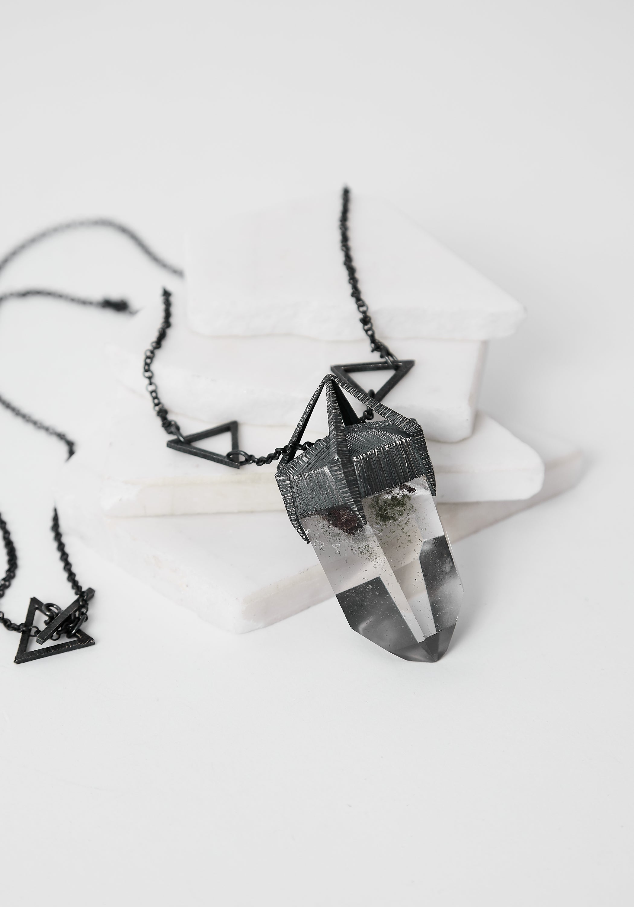 Everest Oxidized Sterling and Quartz Necklace