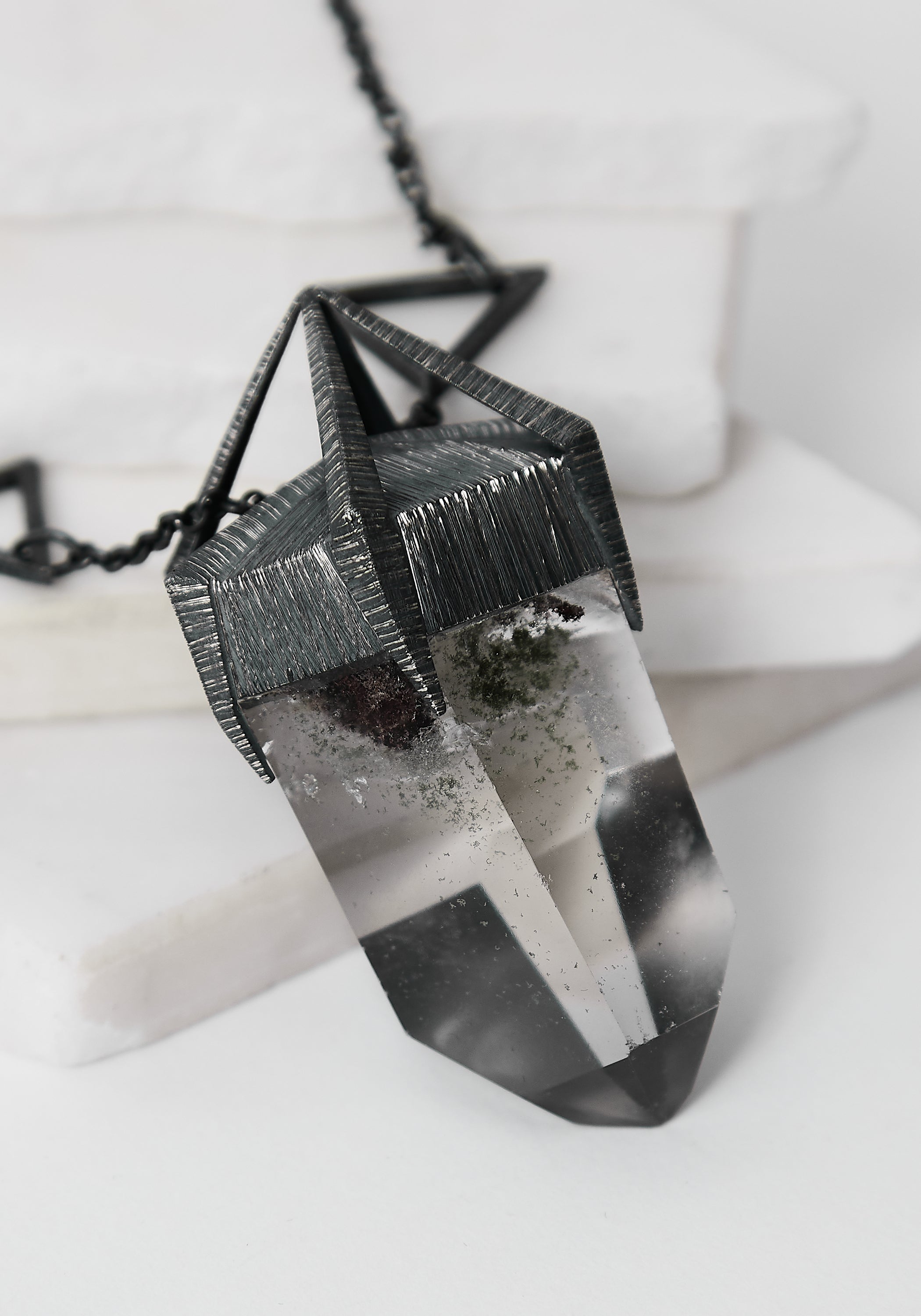 Everest Oxidized Sterling and Quartz Necklace