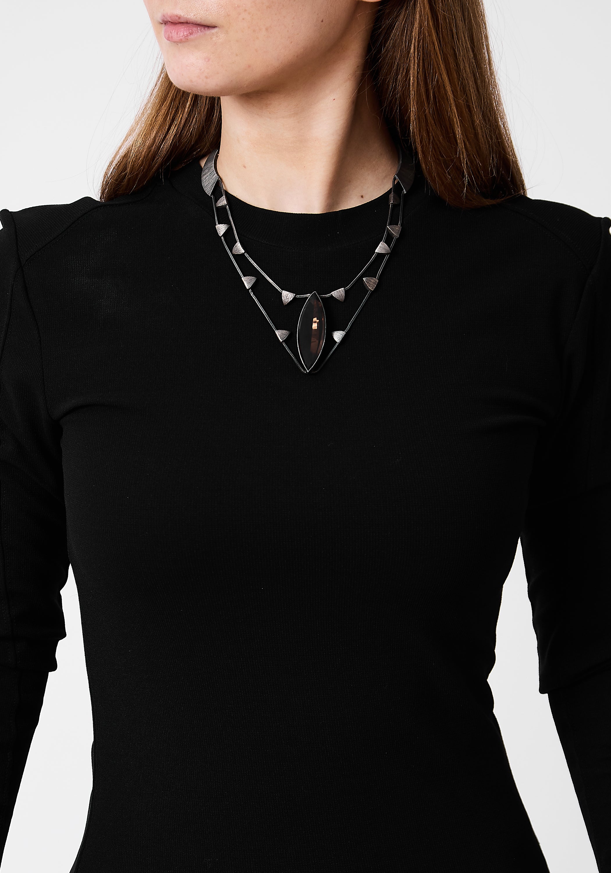 Stardust Oxidized Sterling and Smokey Quartz Necklace