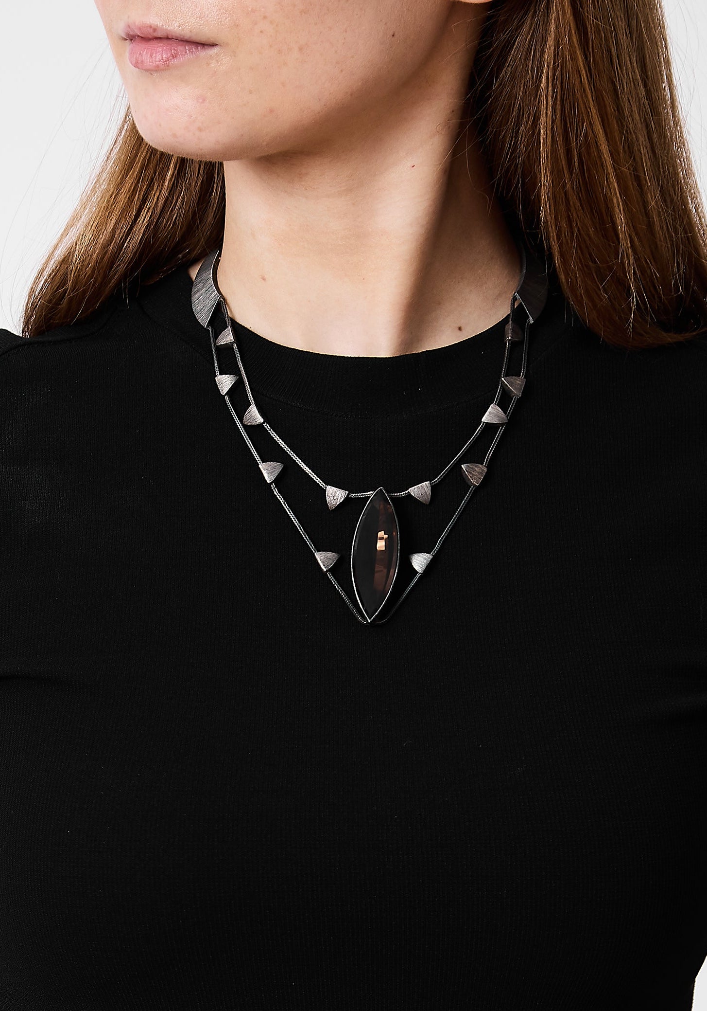 Stardust Oxidized Sterling and Smokey Quartz Necklace
