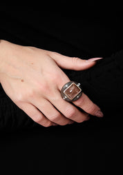 Rising Light Oxidized Sterling, Crystal and Pearl Ring