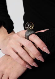Sphere Oxidized Sterling and Smokey Quartz Ring