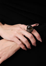 Sphere Oxidized Sterling and Smokey Quartz Ring