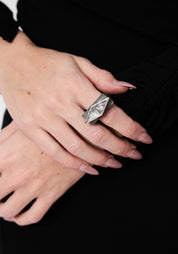 Dual Triangles Oxidized Sterling and Quartz Ring