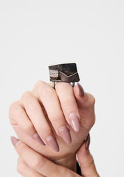 Lines Oxidized Sterling and Smokey Quartz Ring
