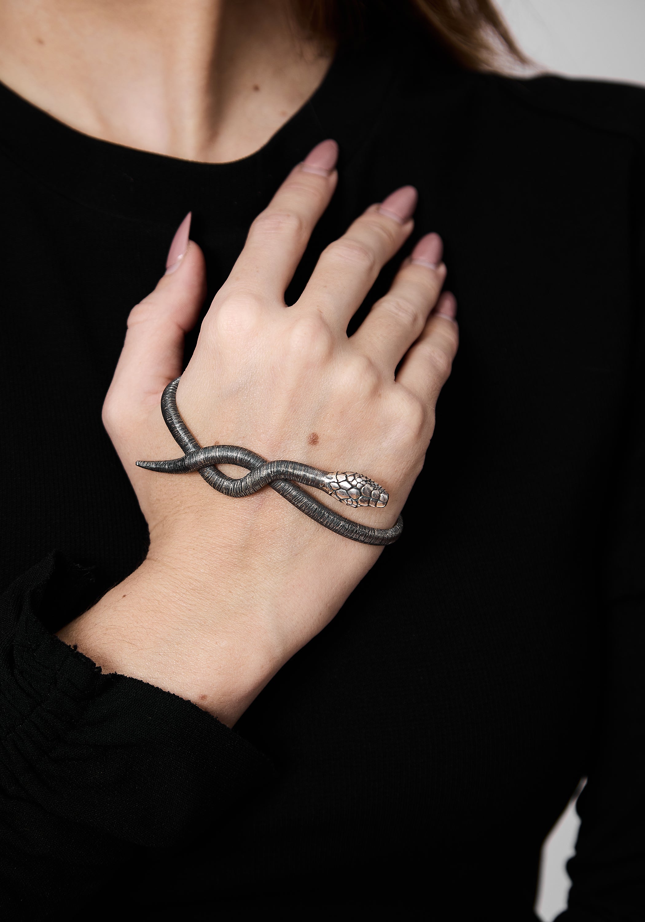 Oxidized Sterling Serpentine Hand Cuff