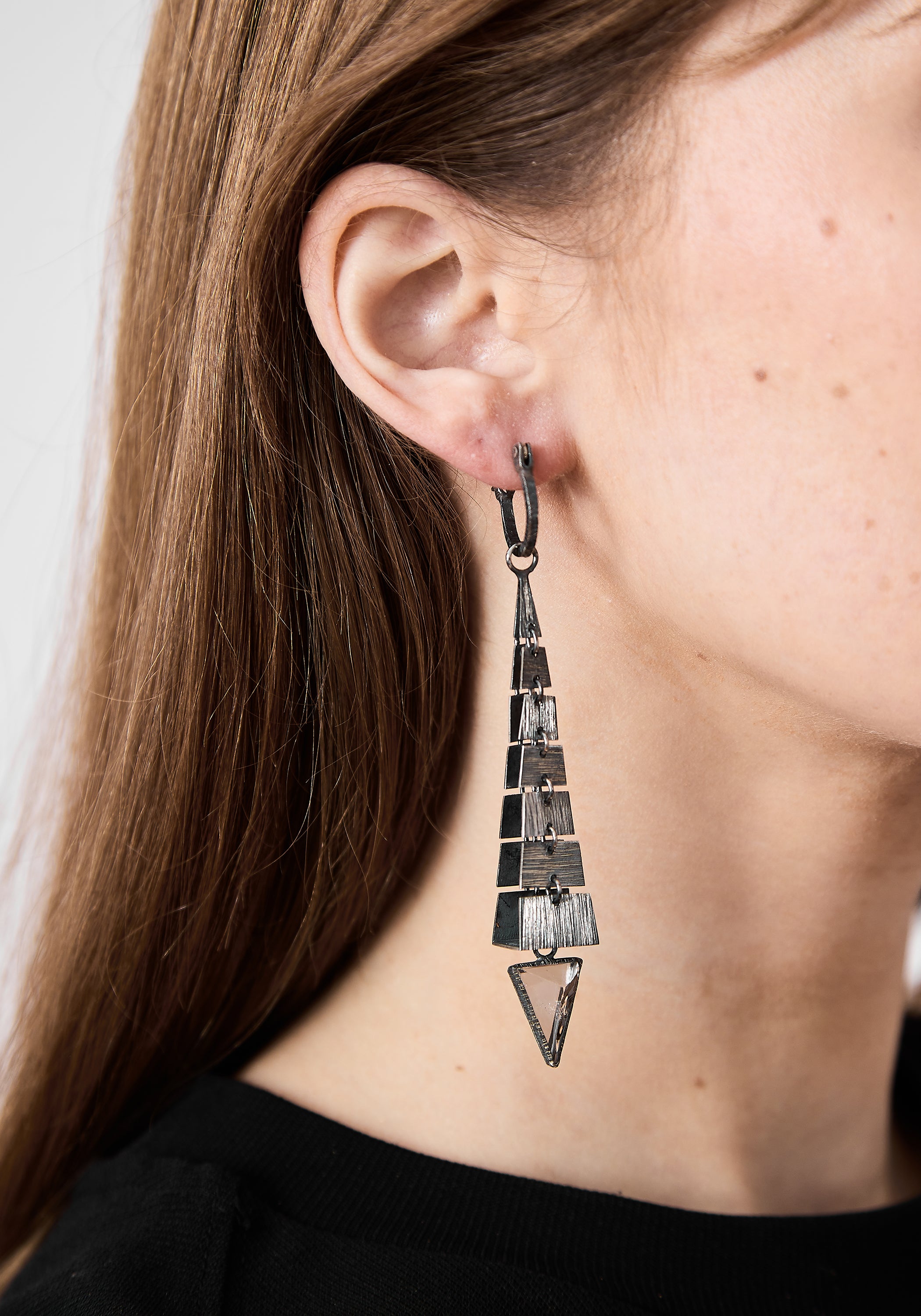 Bricks Oxidized Sterling and Quartz Earrings