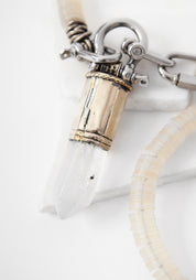 Reclaimed Vinyl, Stainless Steel and Quartz Necklace
