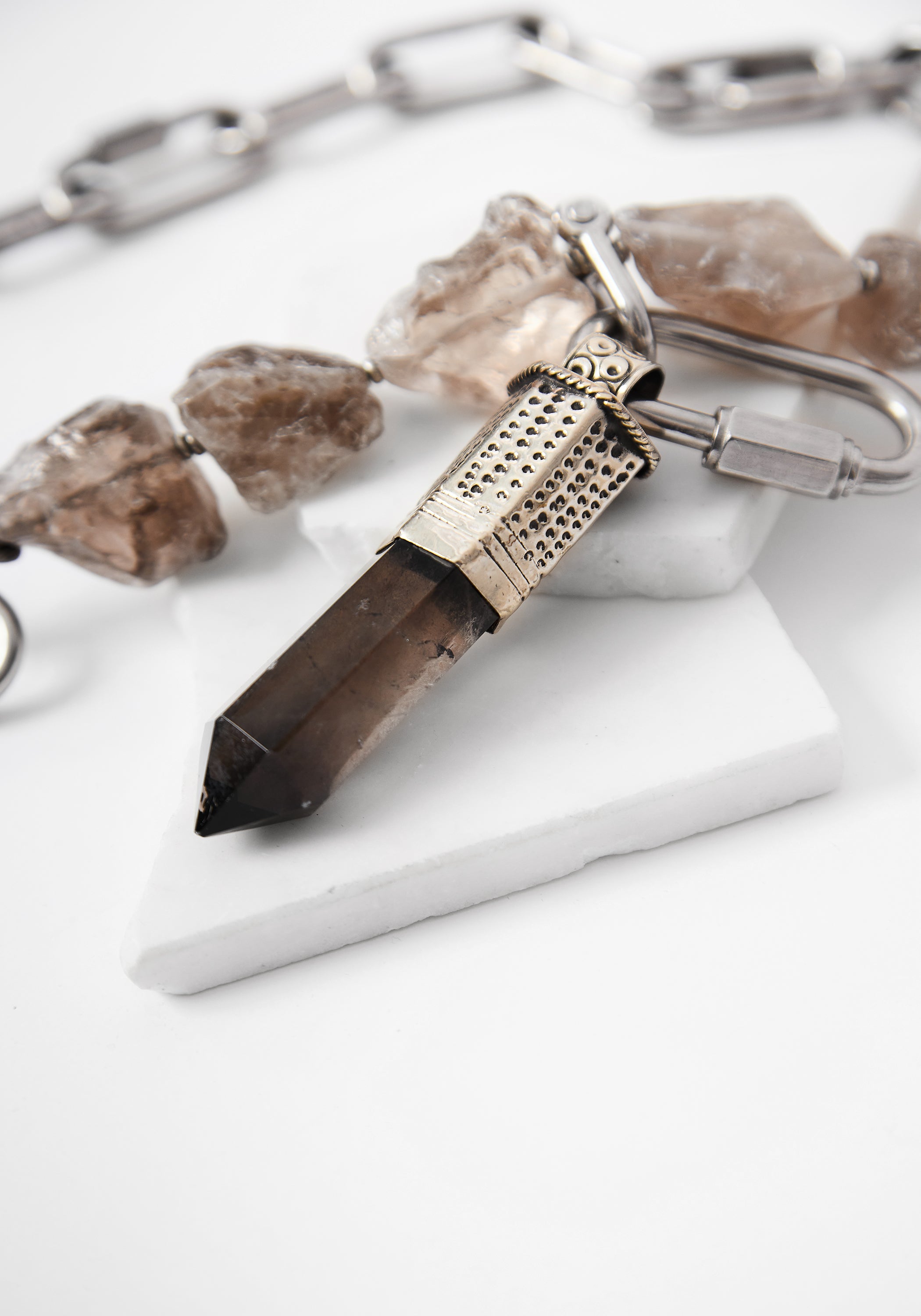 Stainless Steel Smokey Quartz Necklace