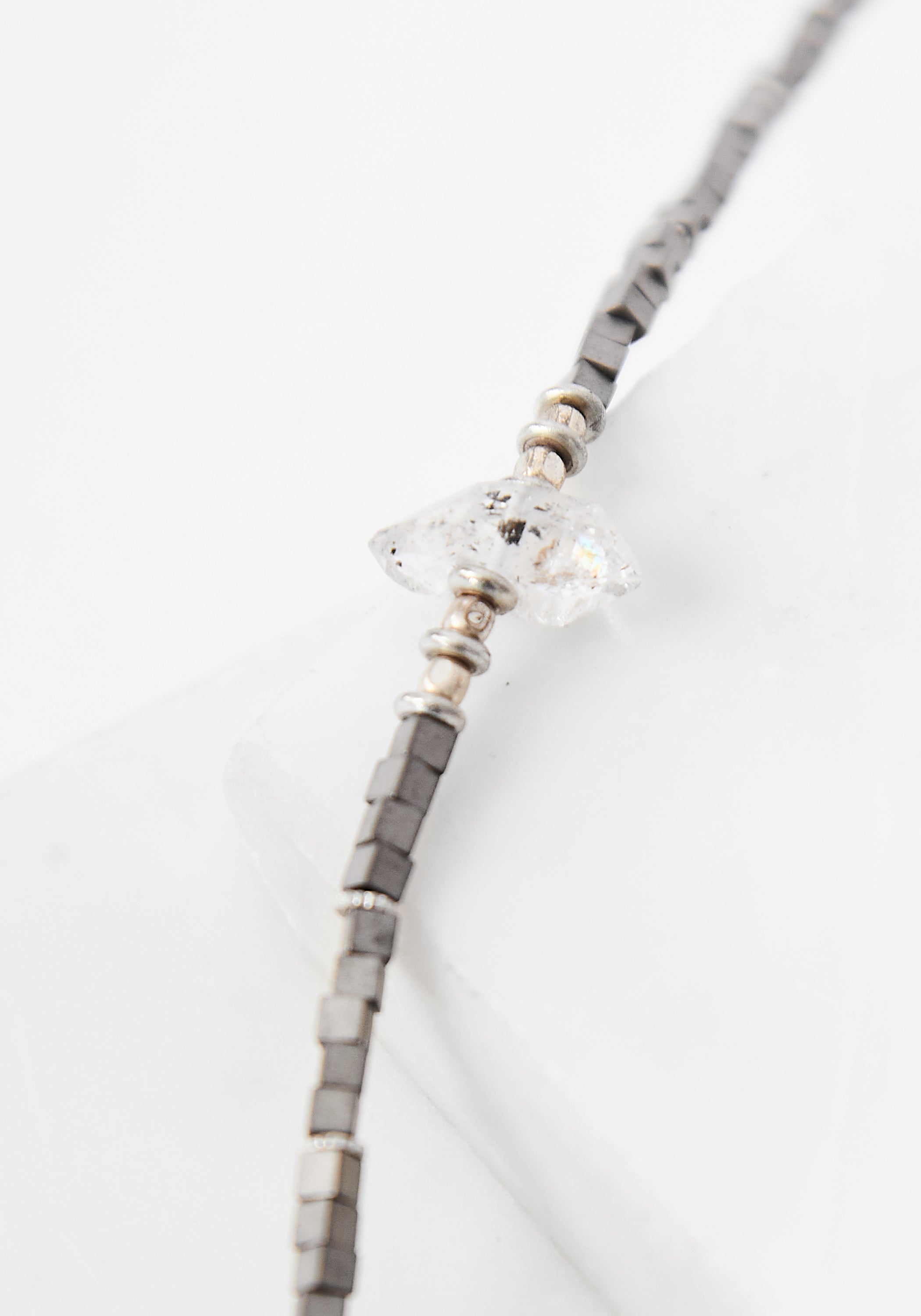 Silver Spike Hematite Cube Necklace