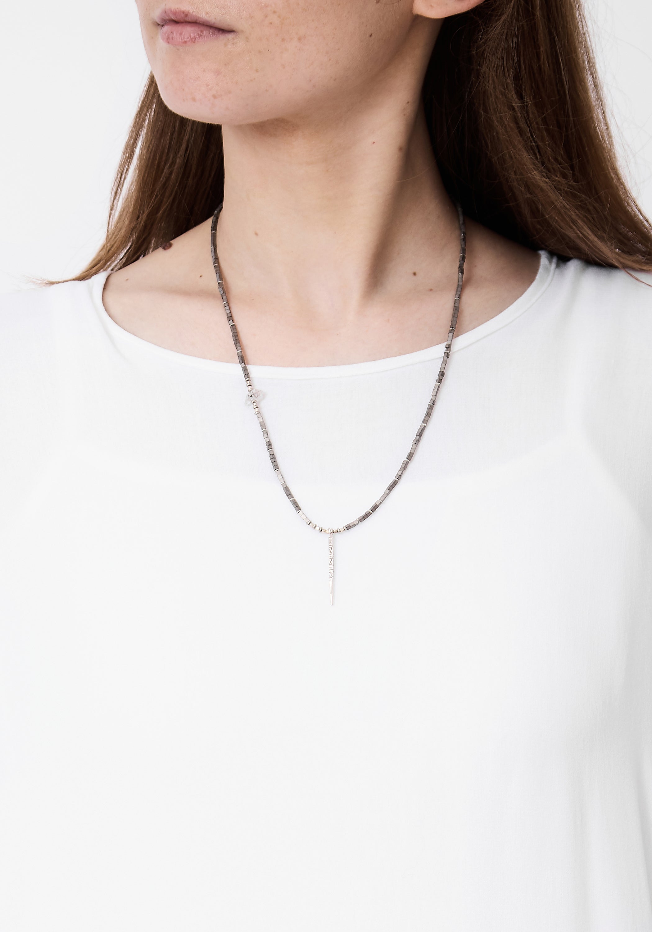 Silver Spike Hematite Cube Necklace