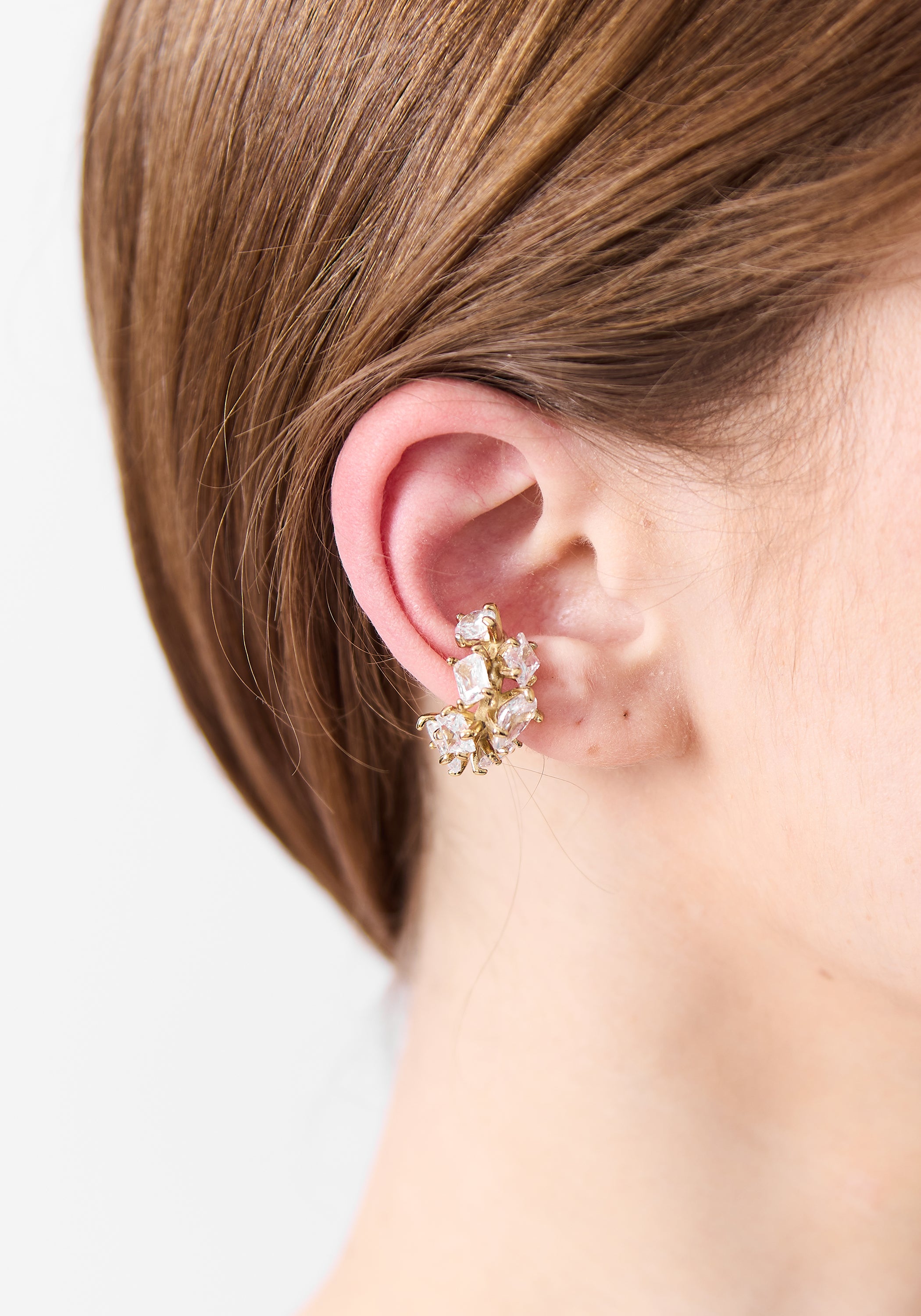 Jaki Gold Tone Stainless Steel Prong Set Zircons Earcuff
