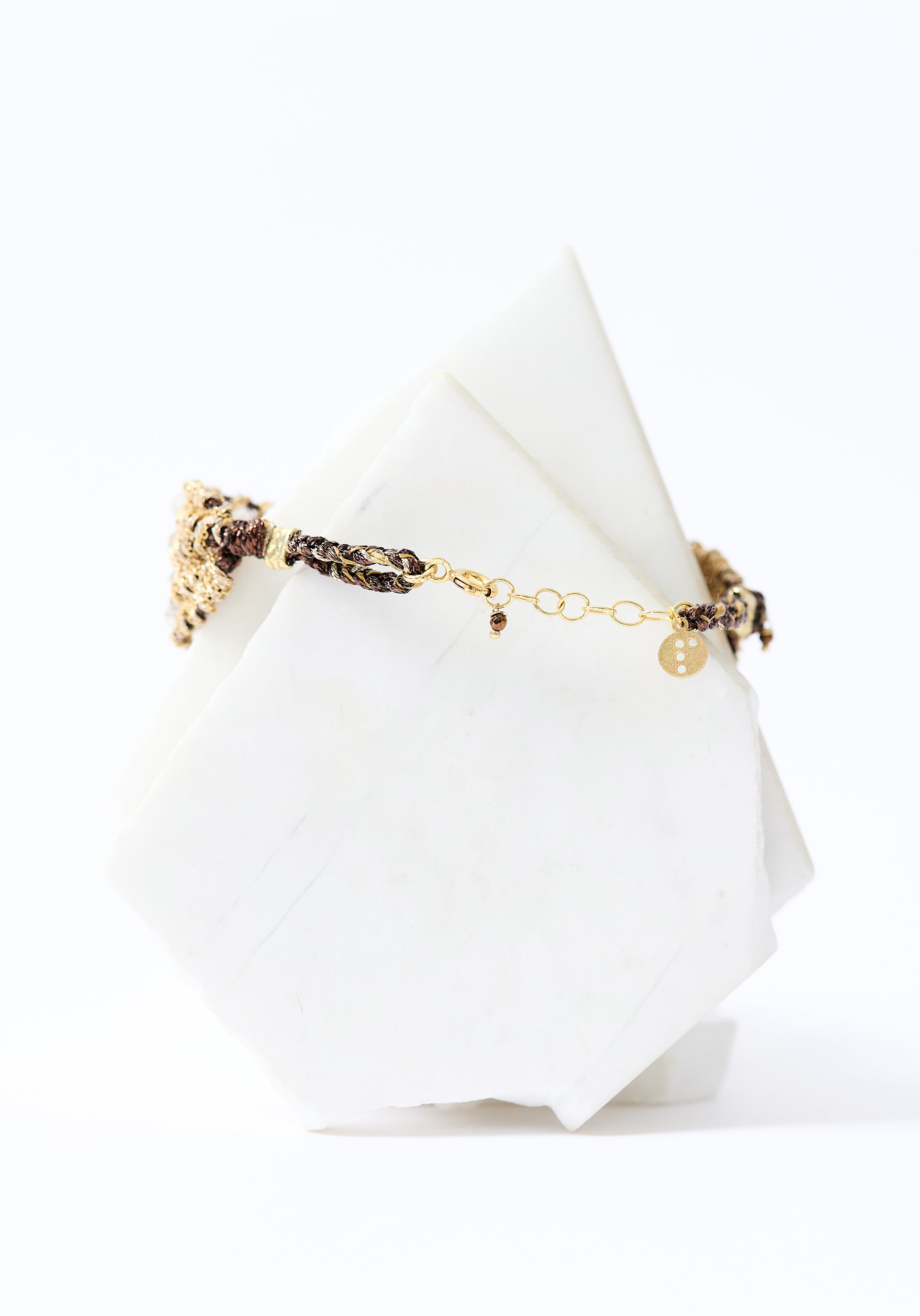 Gold Plated Woven Rutilated Quartz Wide Bracelet