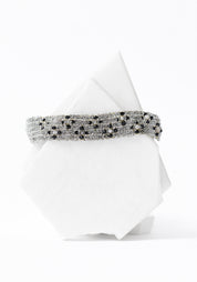 Rhodium Plated Woven Chain, Black Spinel and Moonstone Bracelet