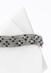 Rhodium Plated Woven Chain, Black Spinel and Moonstone Bracelet