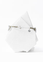 Rhodium Plated Woven Chain, Black Spinel and Moonstone Bracelet