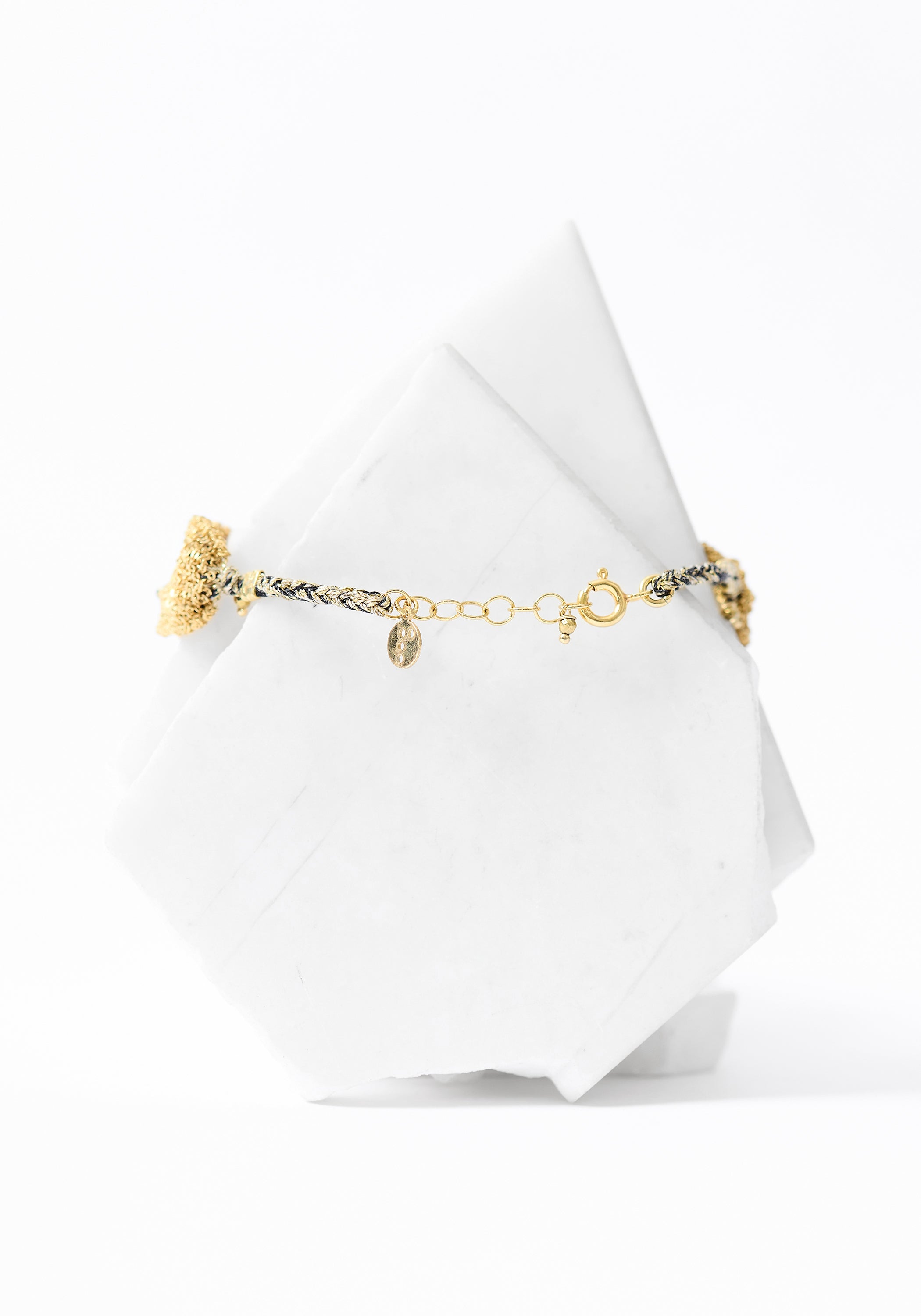 Gold Plated Woven Chain, Pyrite and Moonstone Bracelet
