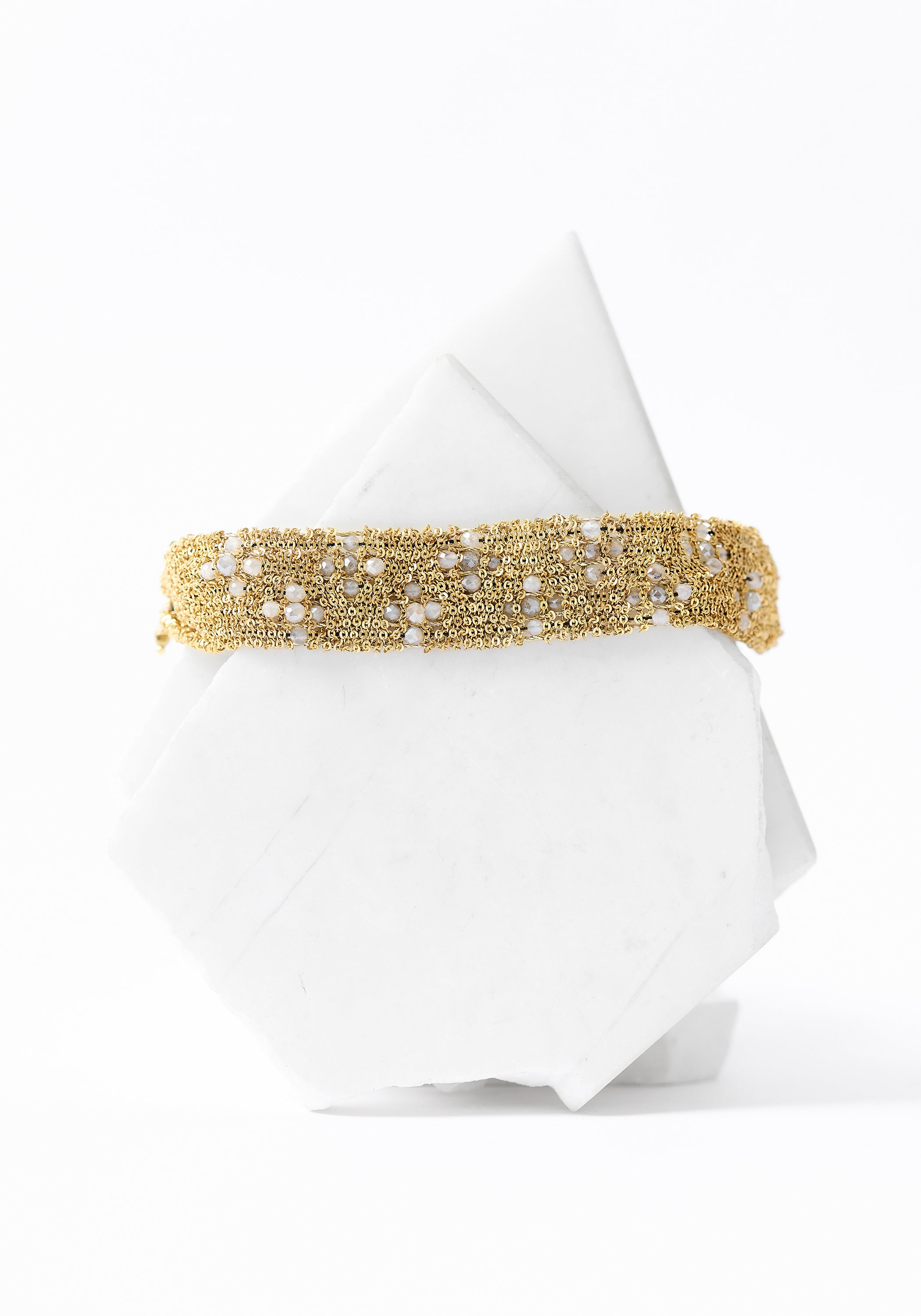 Gold Plated Woven Chain Mystic Moonstone Bracelet