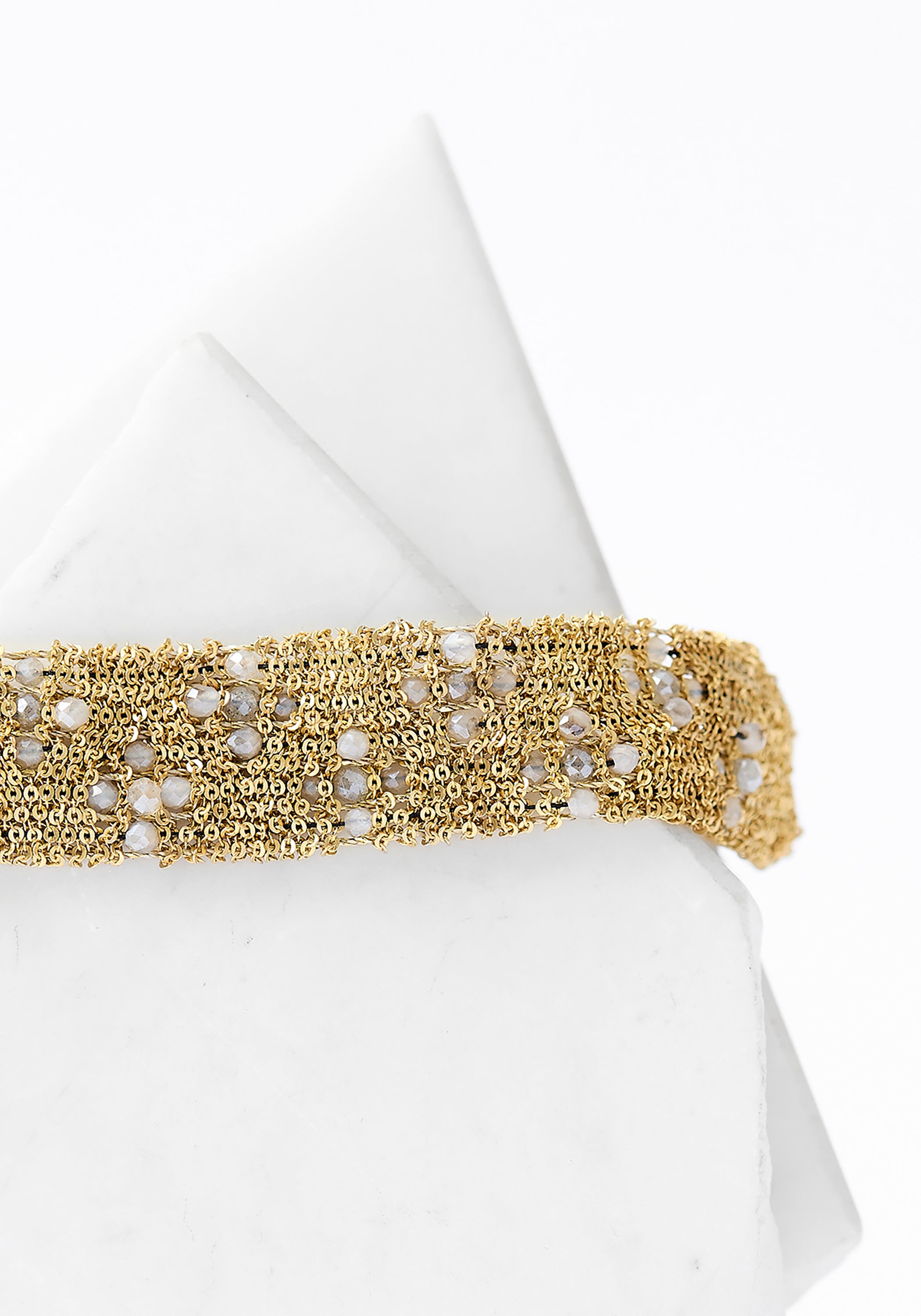 Gold Plated Woven Chain Mystic Moonstone Bracelet