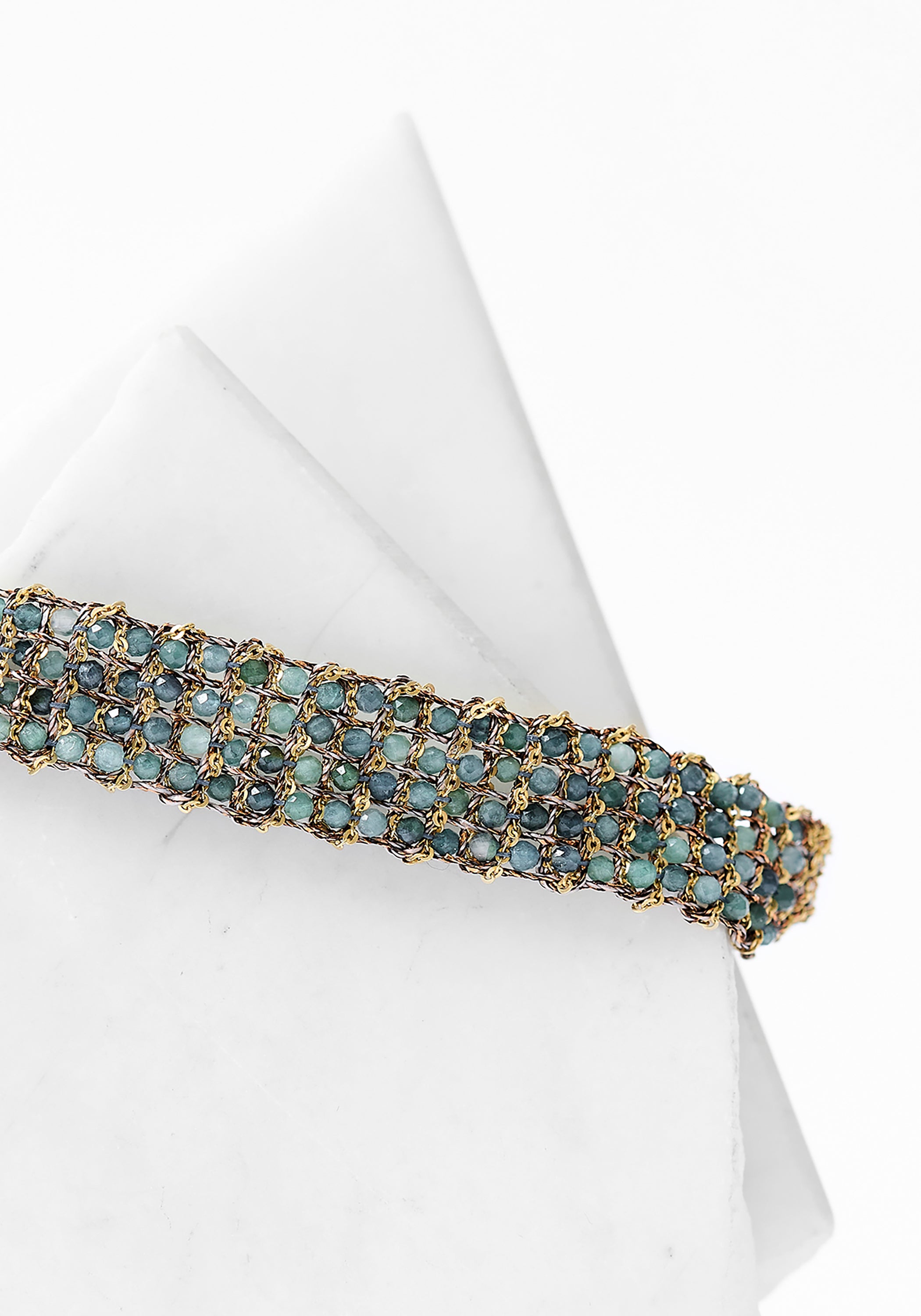 Gold Plated Woven Blue Tourmaline Bracelet