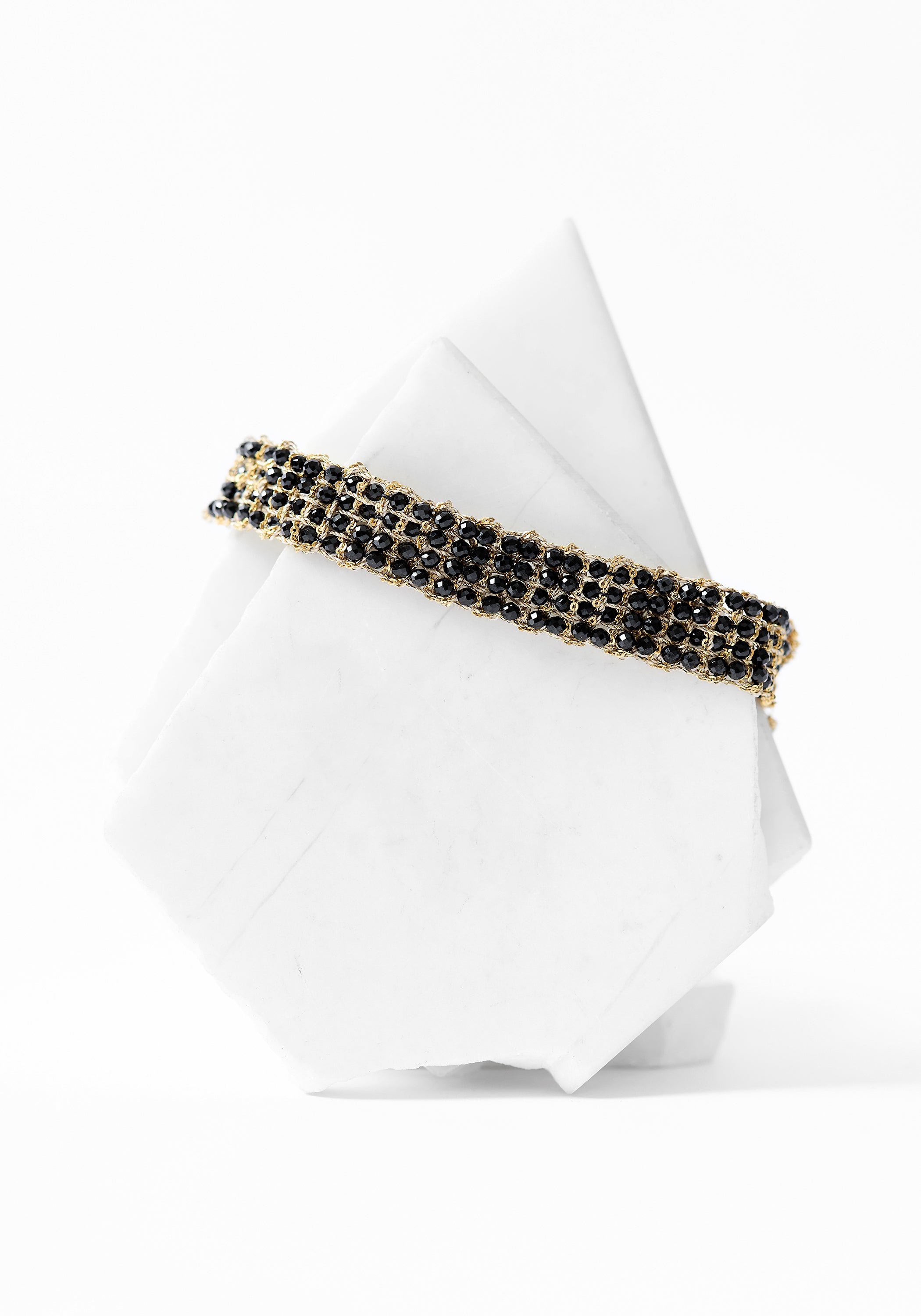 Gold Plated Woven Black Spinel Bracelet