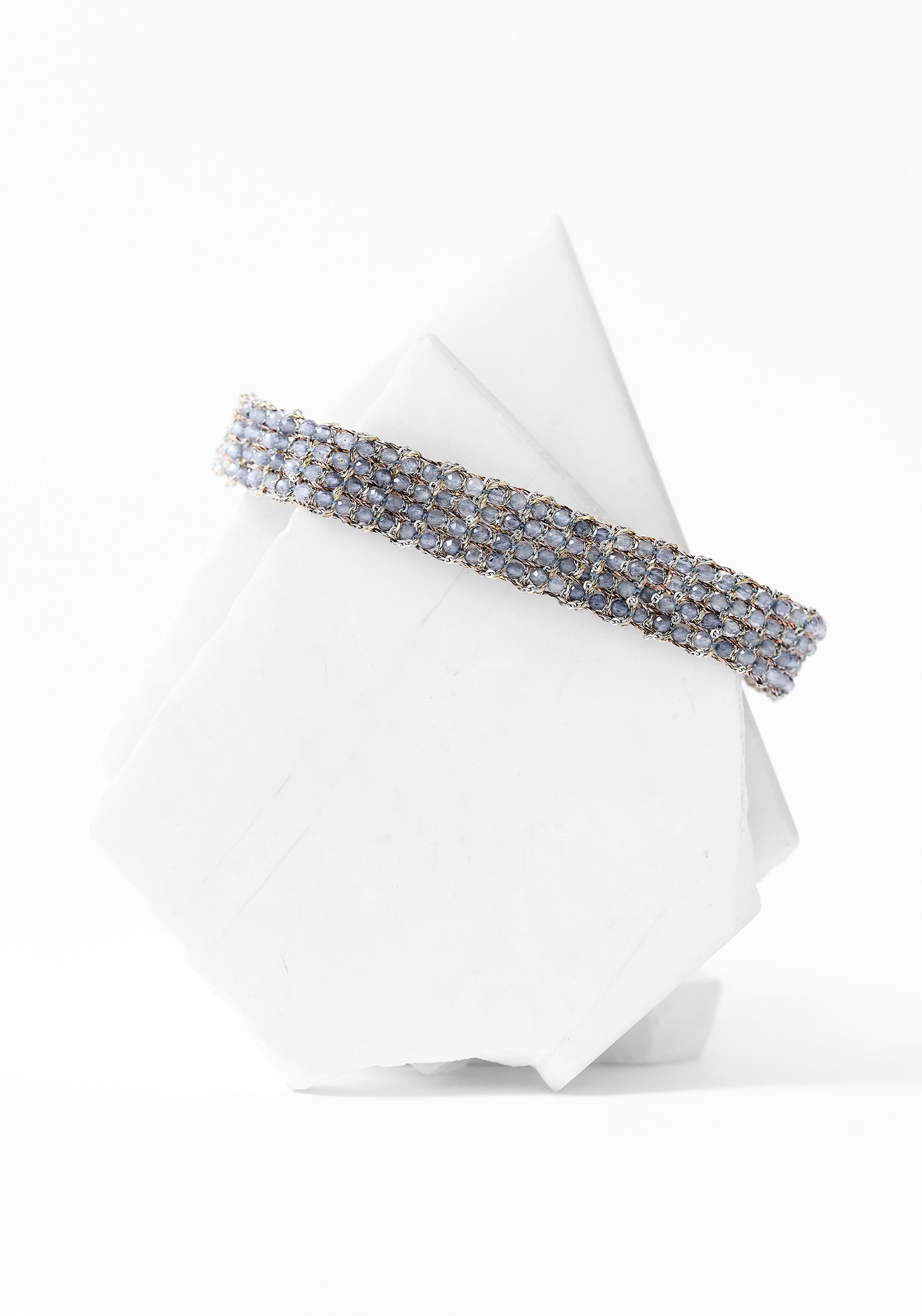 Rhodium Plated Woven Iolite Bracelet