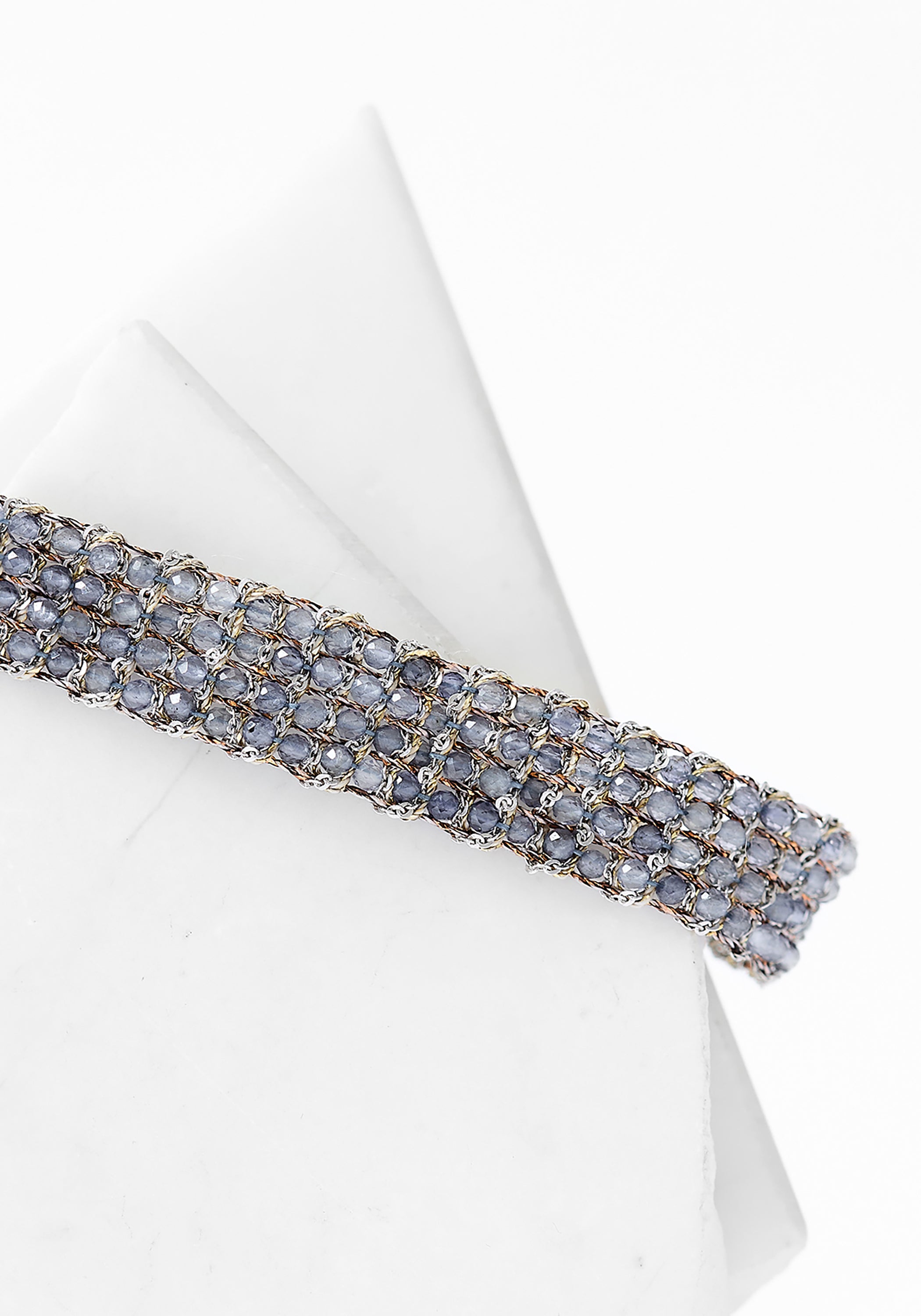 Rhodium Plated Woven Iolite Bracelet