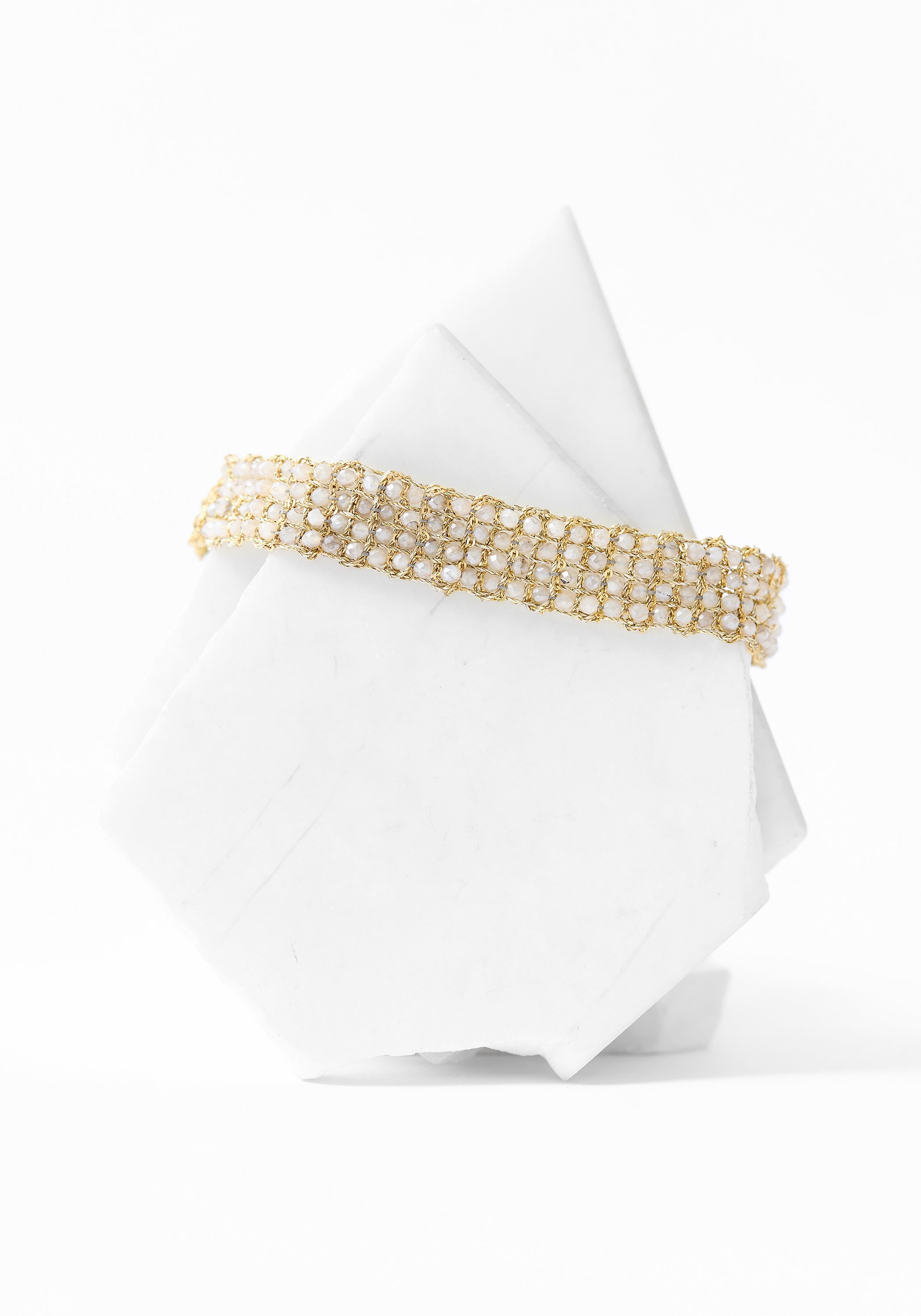 Gold Plated Woven Mystic Moonstone Bracelet