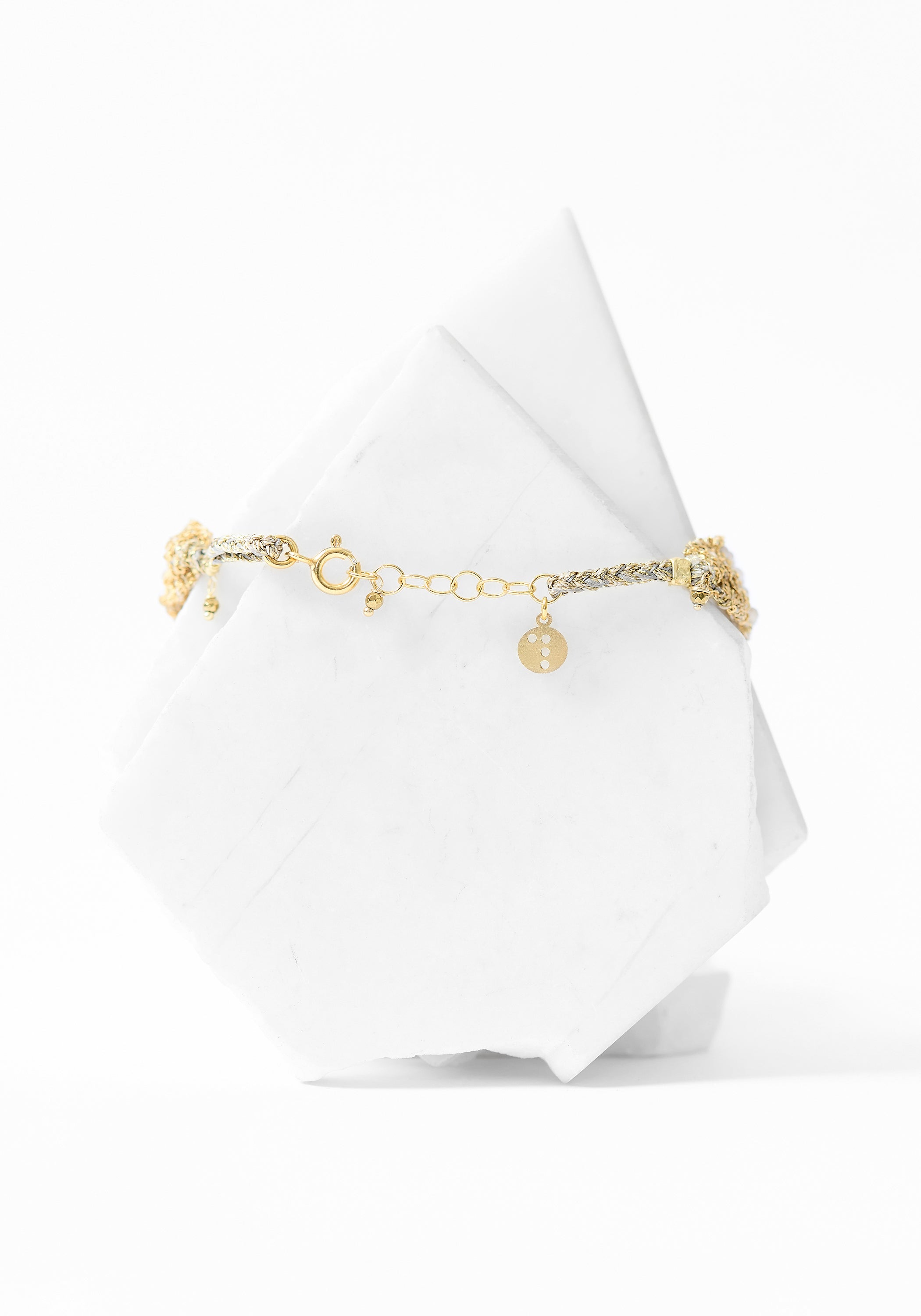 Gold Plated Woven Mystic Moonstone Bracelet
