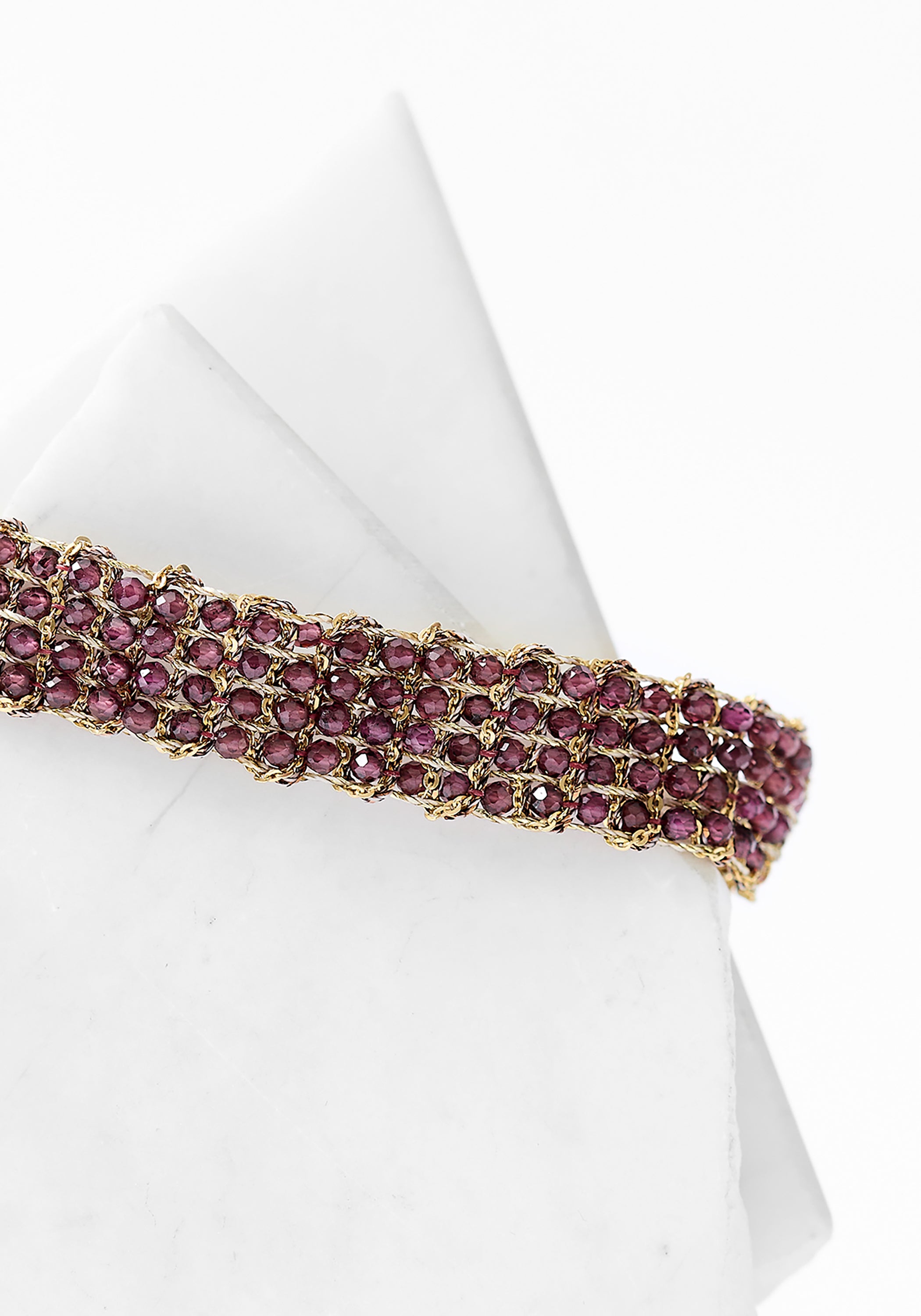 Gold Plated Woven Garnet Bracelet
