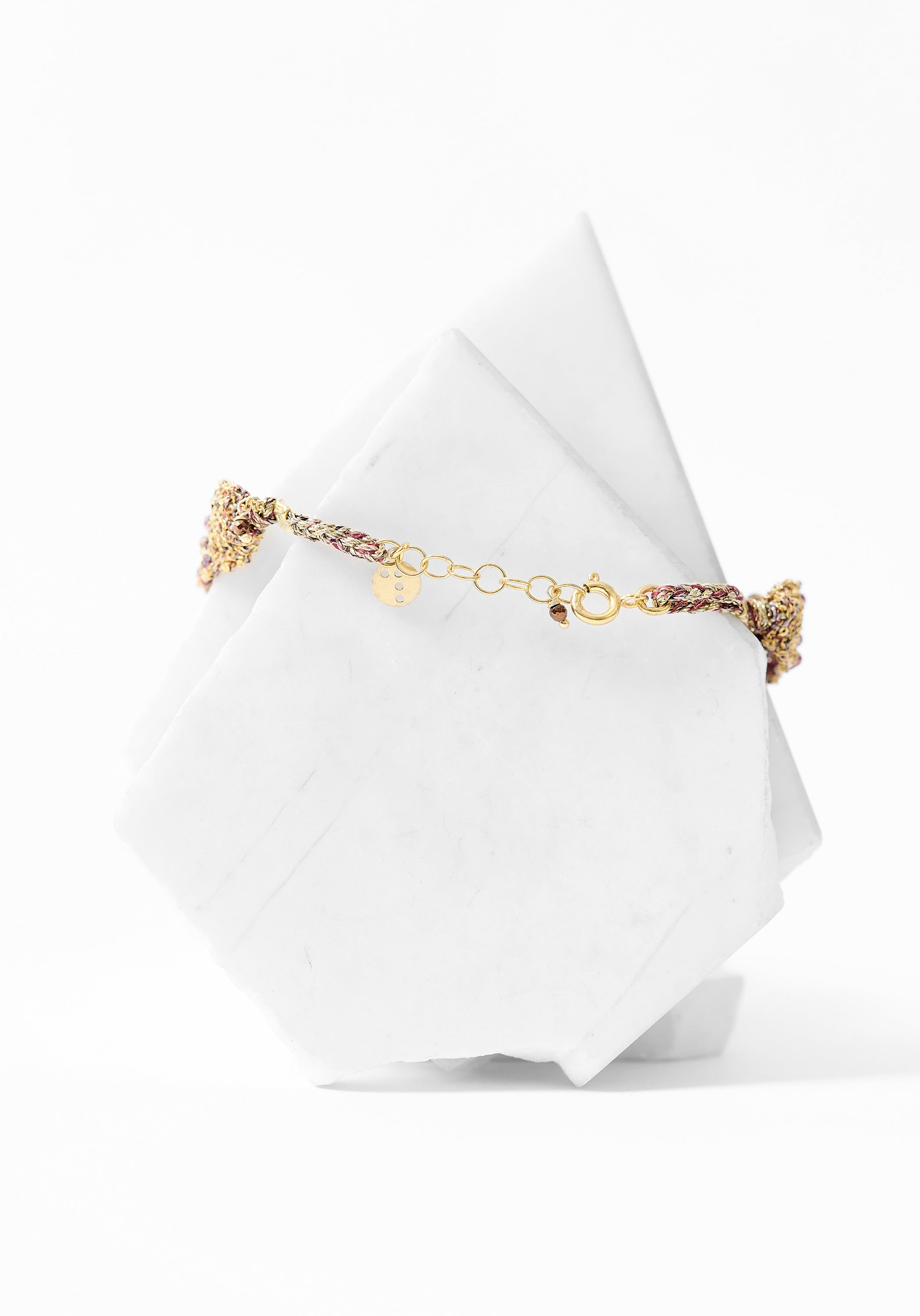 Gold Plated Woven Garnet Bracelet