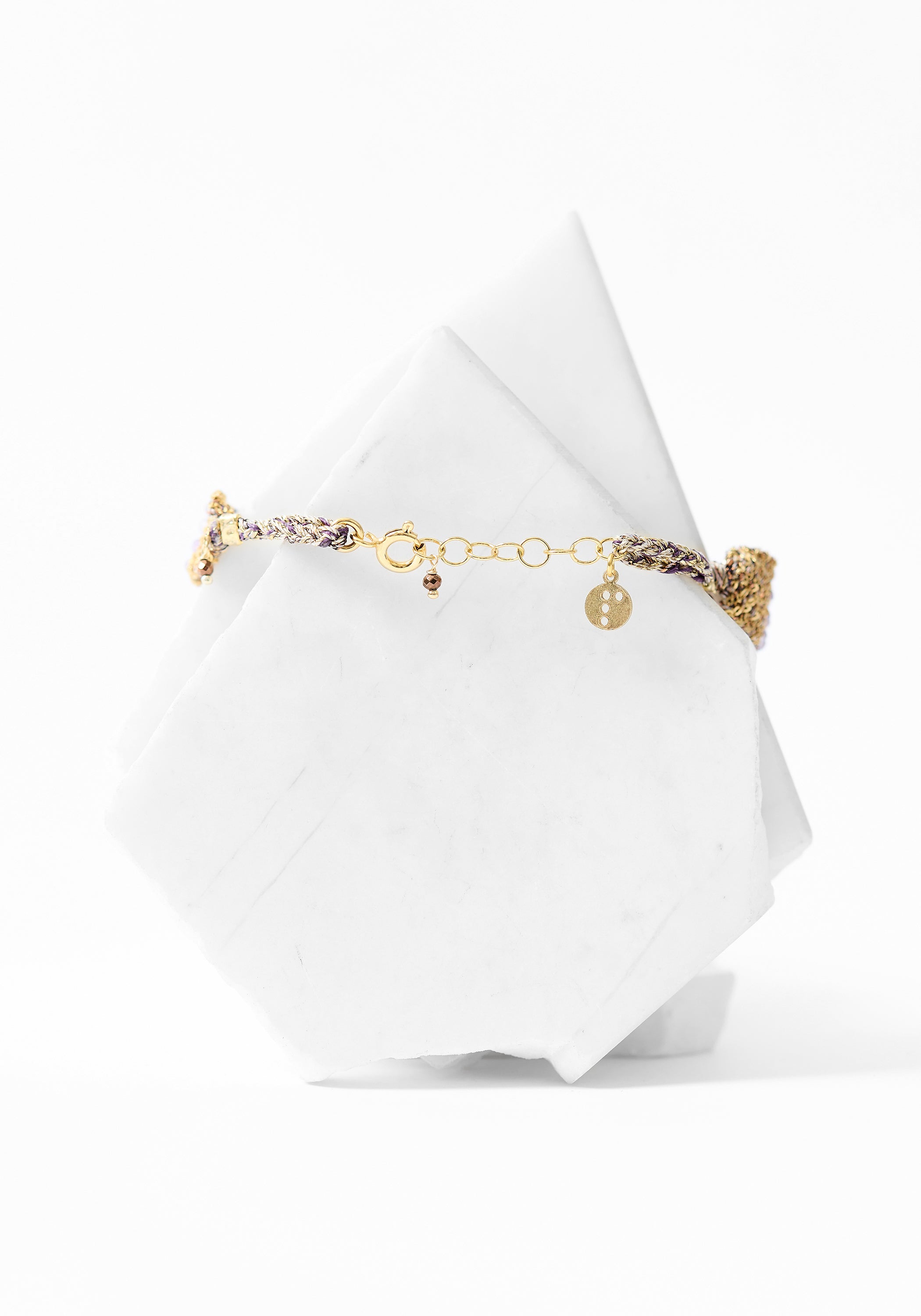 Gold Plated Woven Amethyst and Serpentine Bracelet