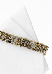 Gold Plated Woven Pyrite and Tourmalated Quartz Bracelet