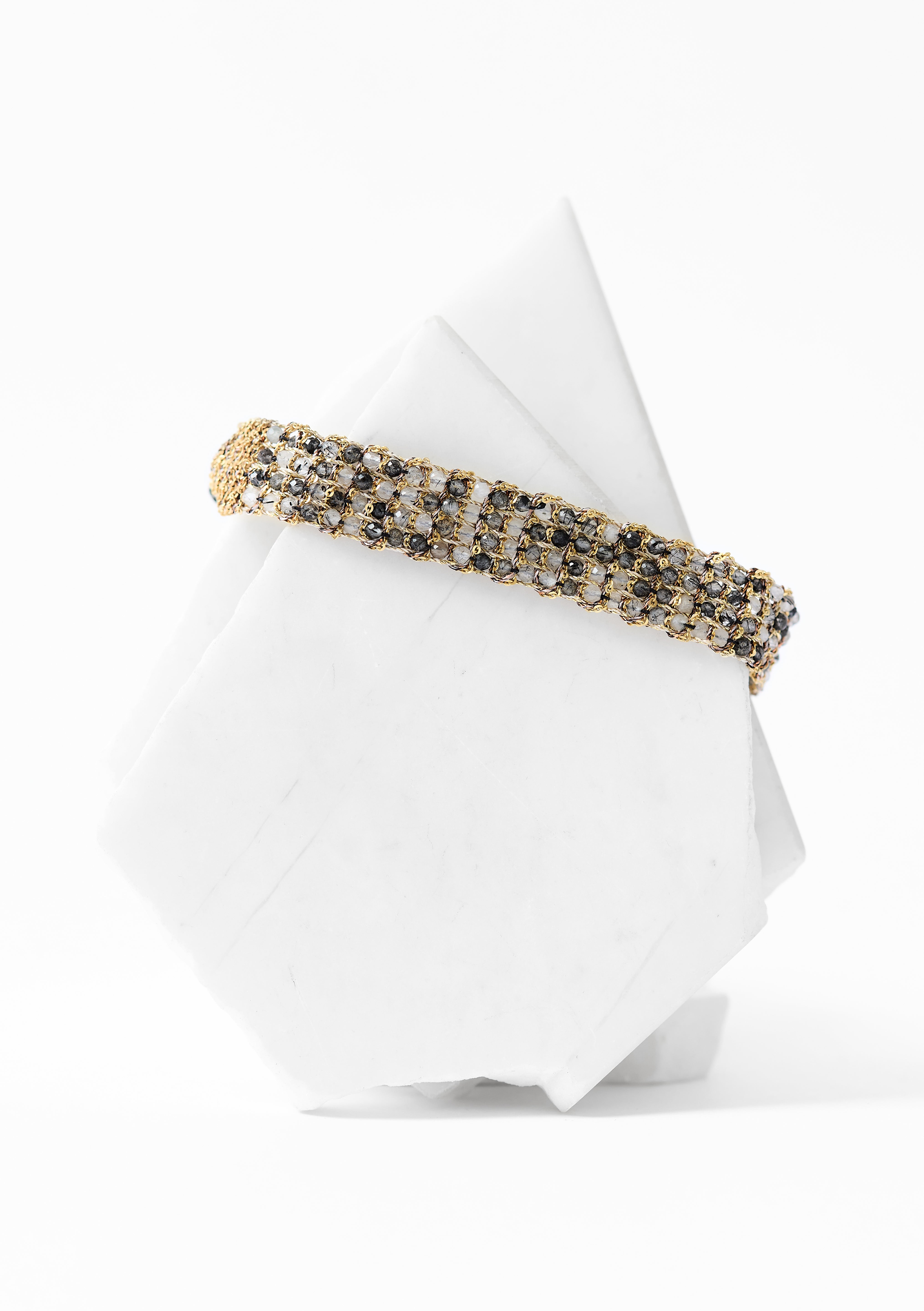 Gold Plated Woven Tourmalated Quartz Bracelet