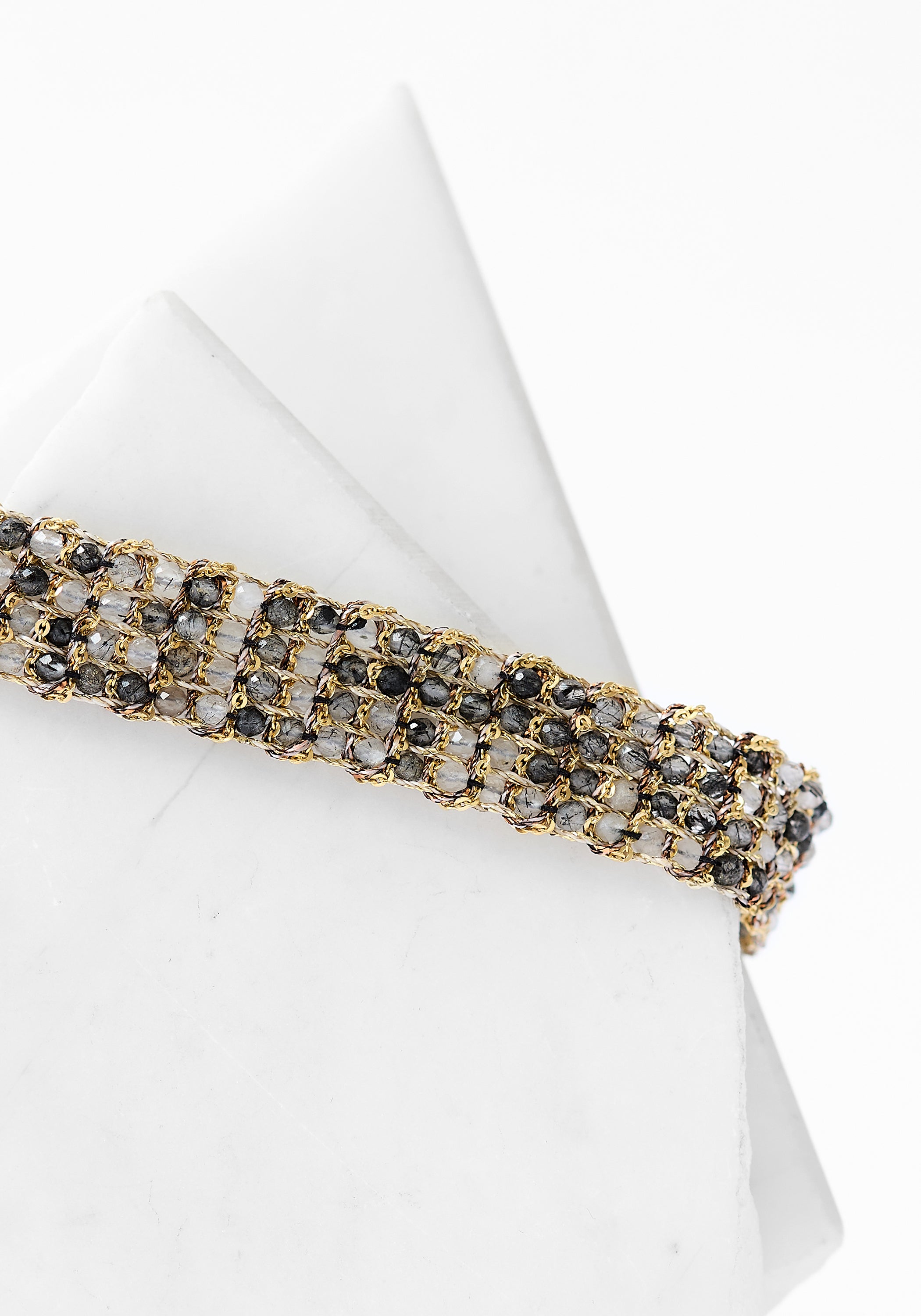 Gold Plated Woven Tourmalated Quartz Bracelet