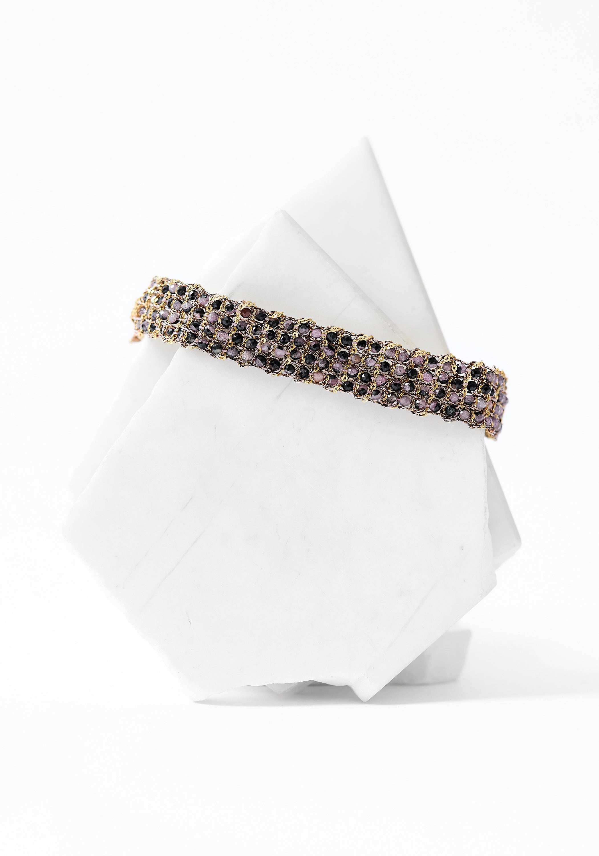 Gold Plated Woven Tourmalated Ruby Bracelet