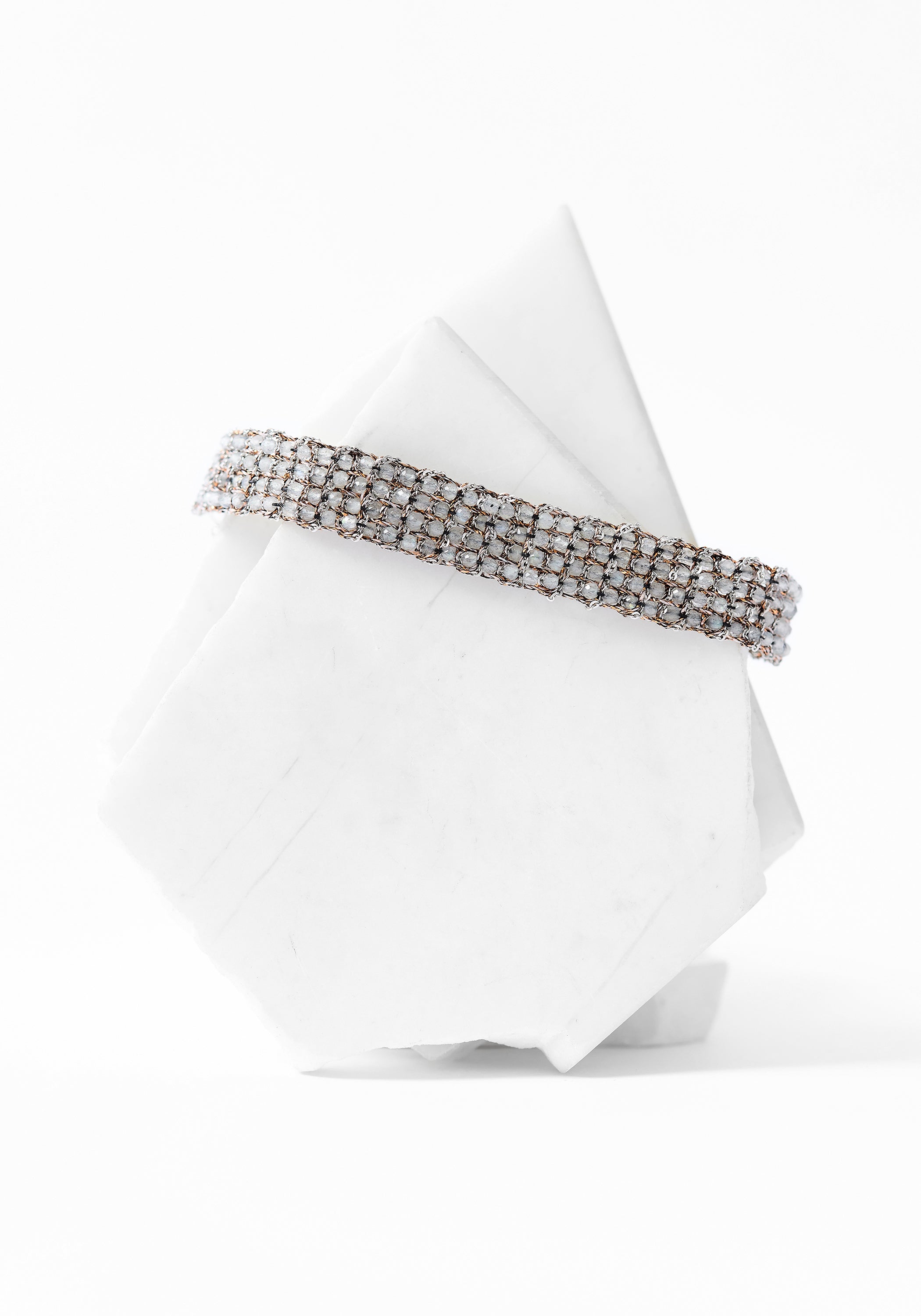 Rhodium Plated Woven Gray Labradorite Bracelet