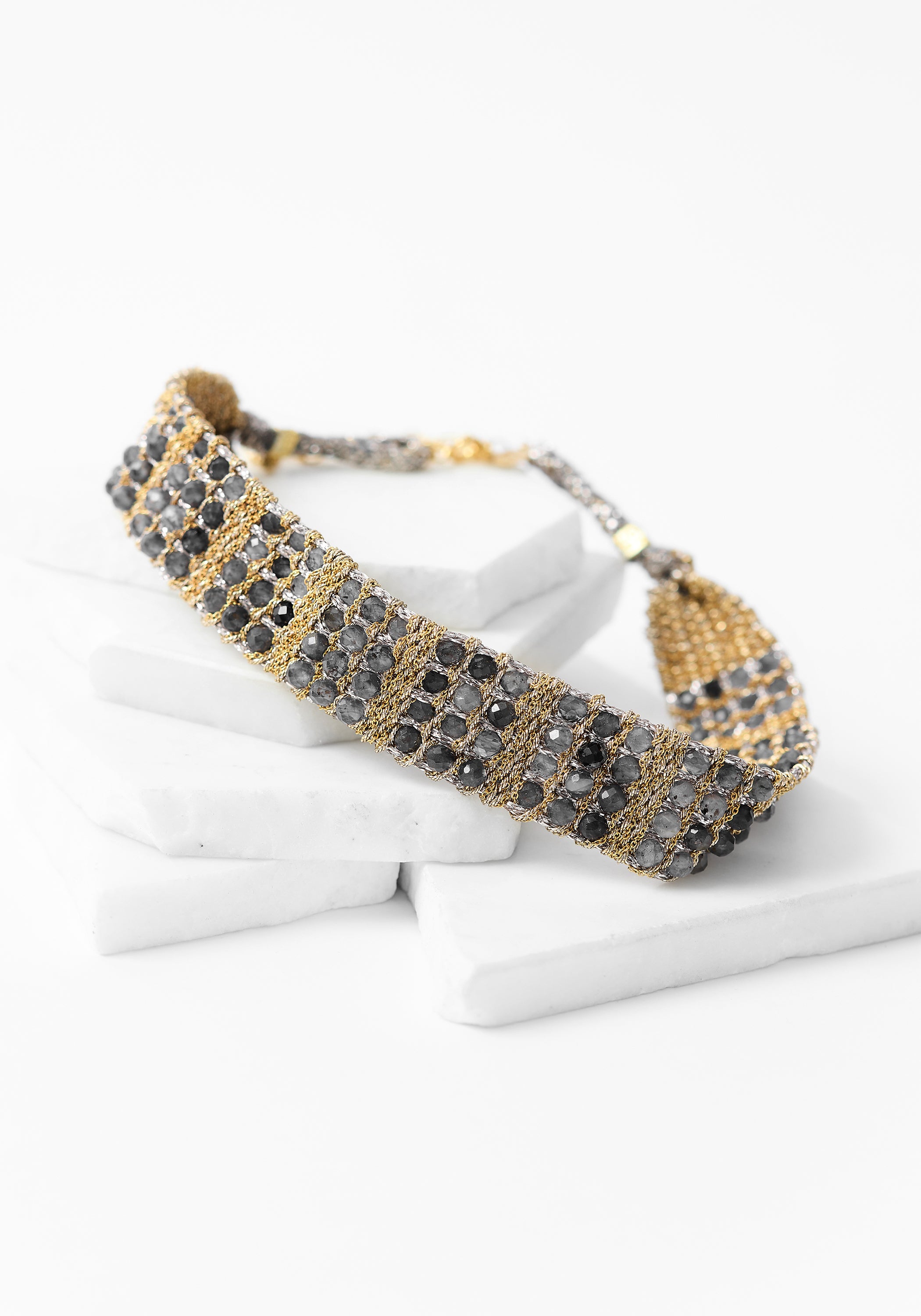 Gold Plated Woven Iolite Choker