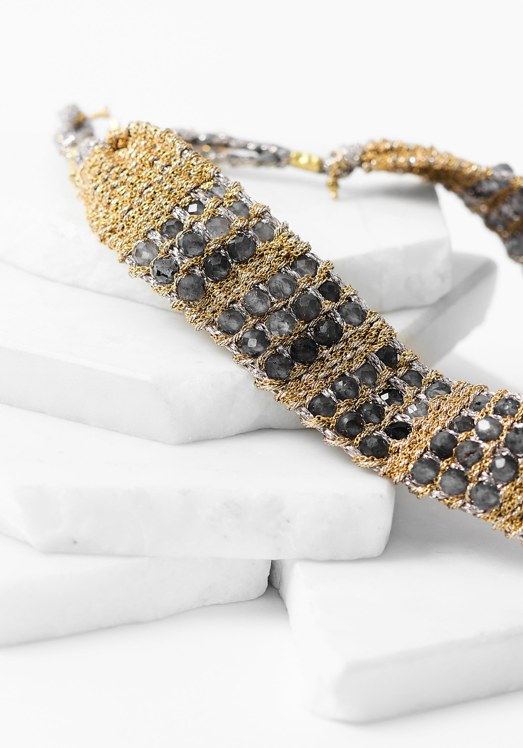 Gold Plated Woven Iolite Choker
