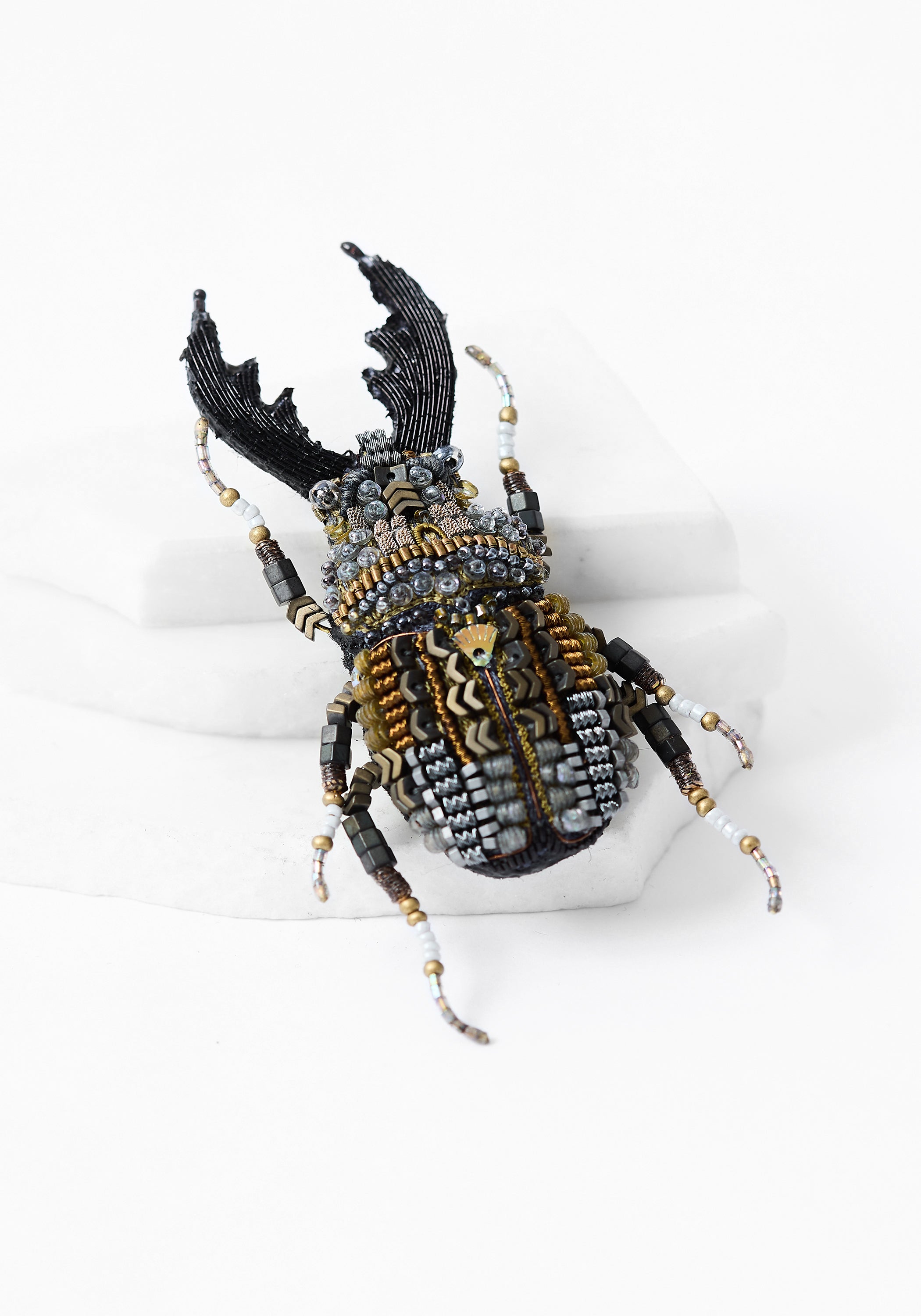 Sawtooth Stag Beetle Embroidered Pin