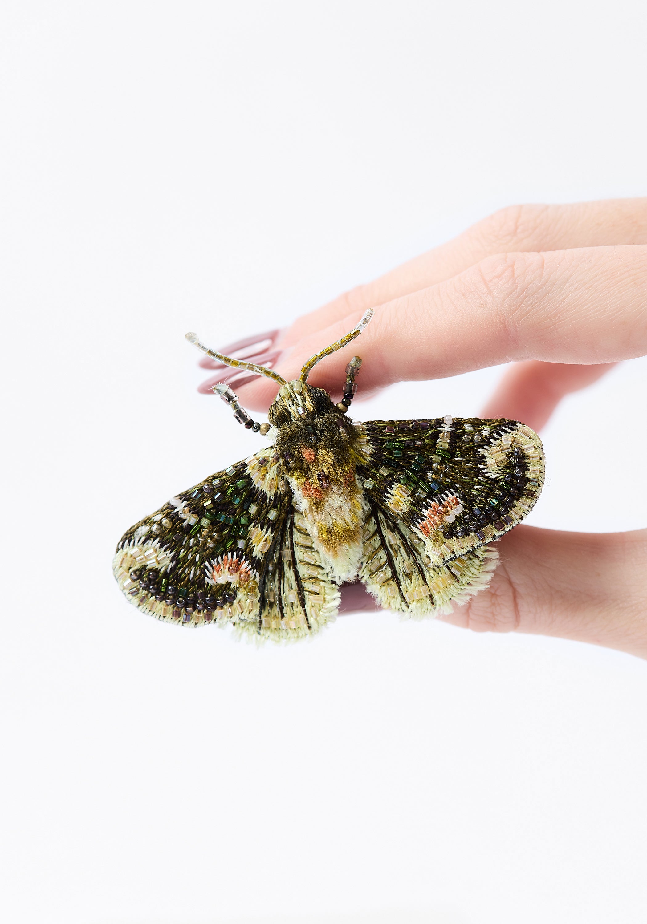 Peach Blossom Moth Embroidered Pin