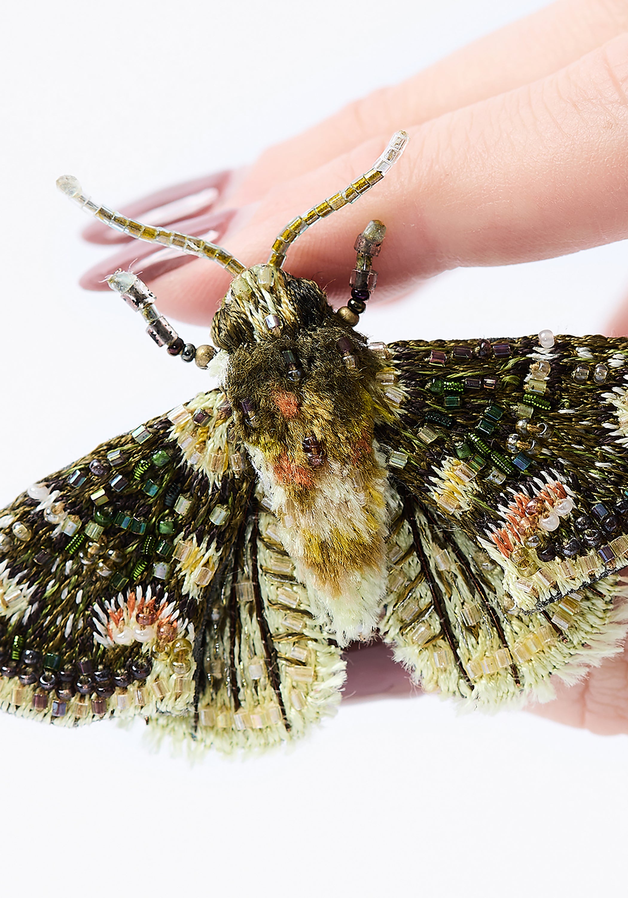 Peach Blossom Moth Embroidered Pin