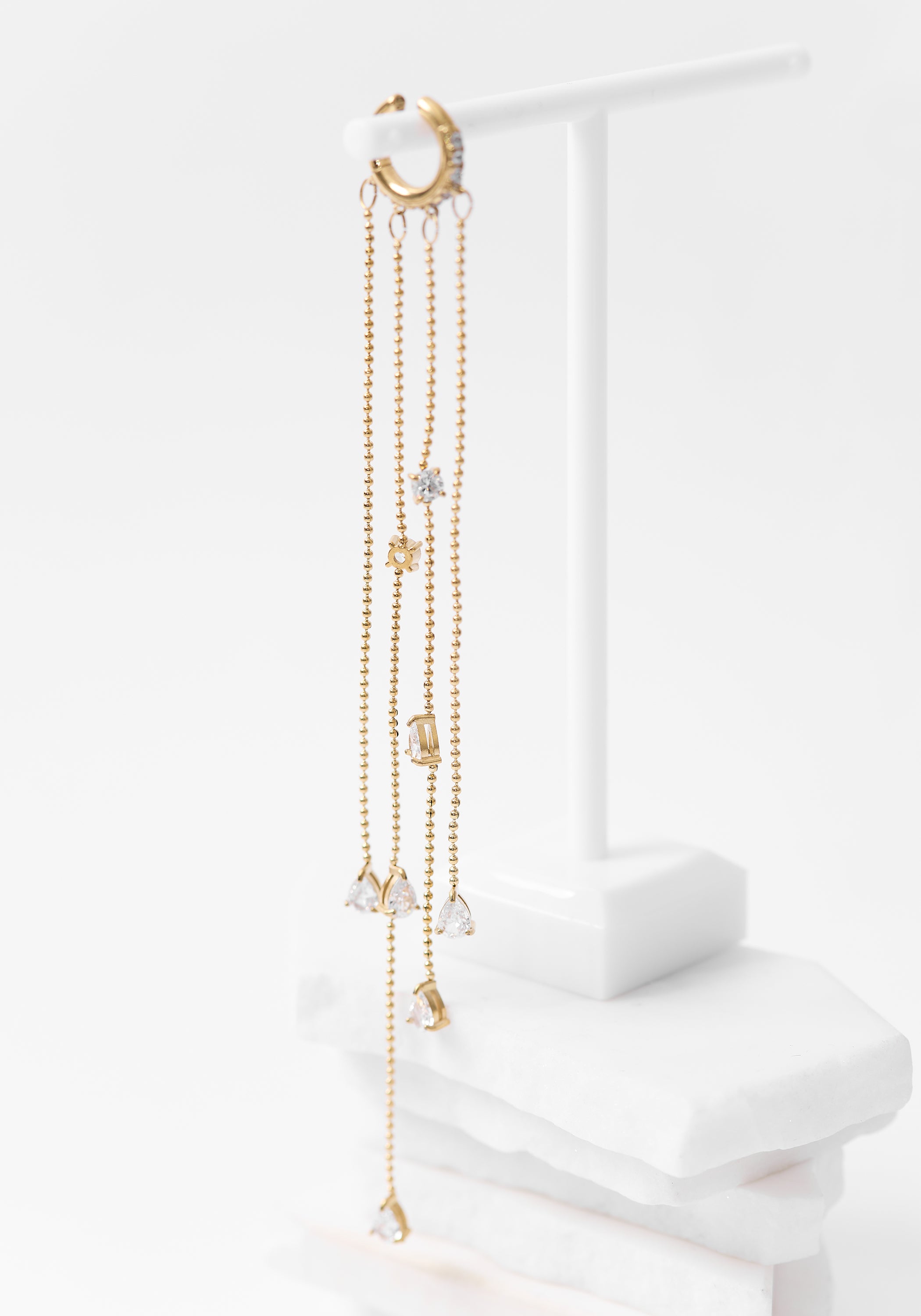 Colby Gold Tone Stainless Steel and Zircons Dangling Chains Earcuff - December Thieves
