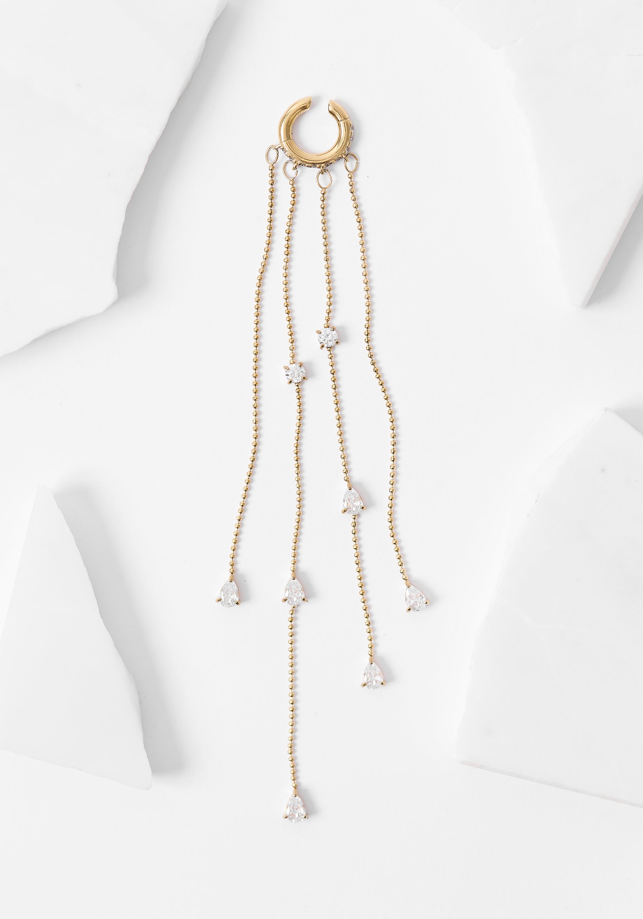 Colby Gold Tone Stainless Steel and Zircons Dangling Chains Earcuff - December Thieves