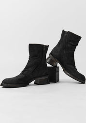 Textured Black Leather Round Toe Boot