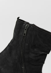 Textured Black Leather Round Toe Boot