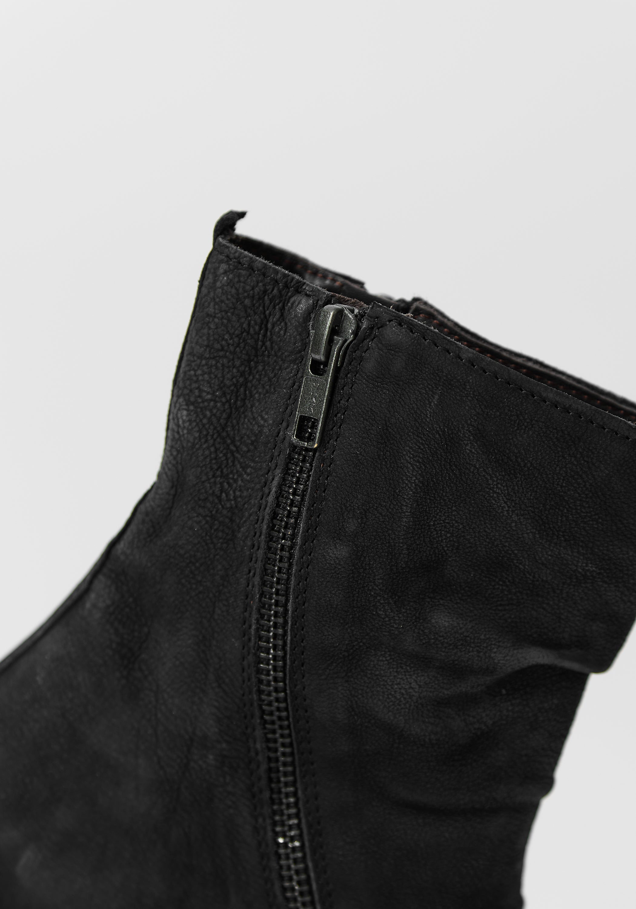 Textured Black Leather Round Toe Boot