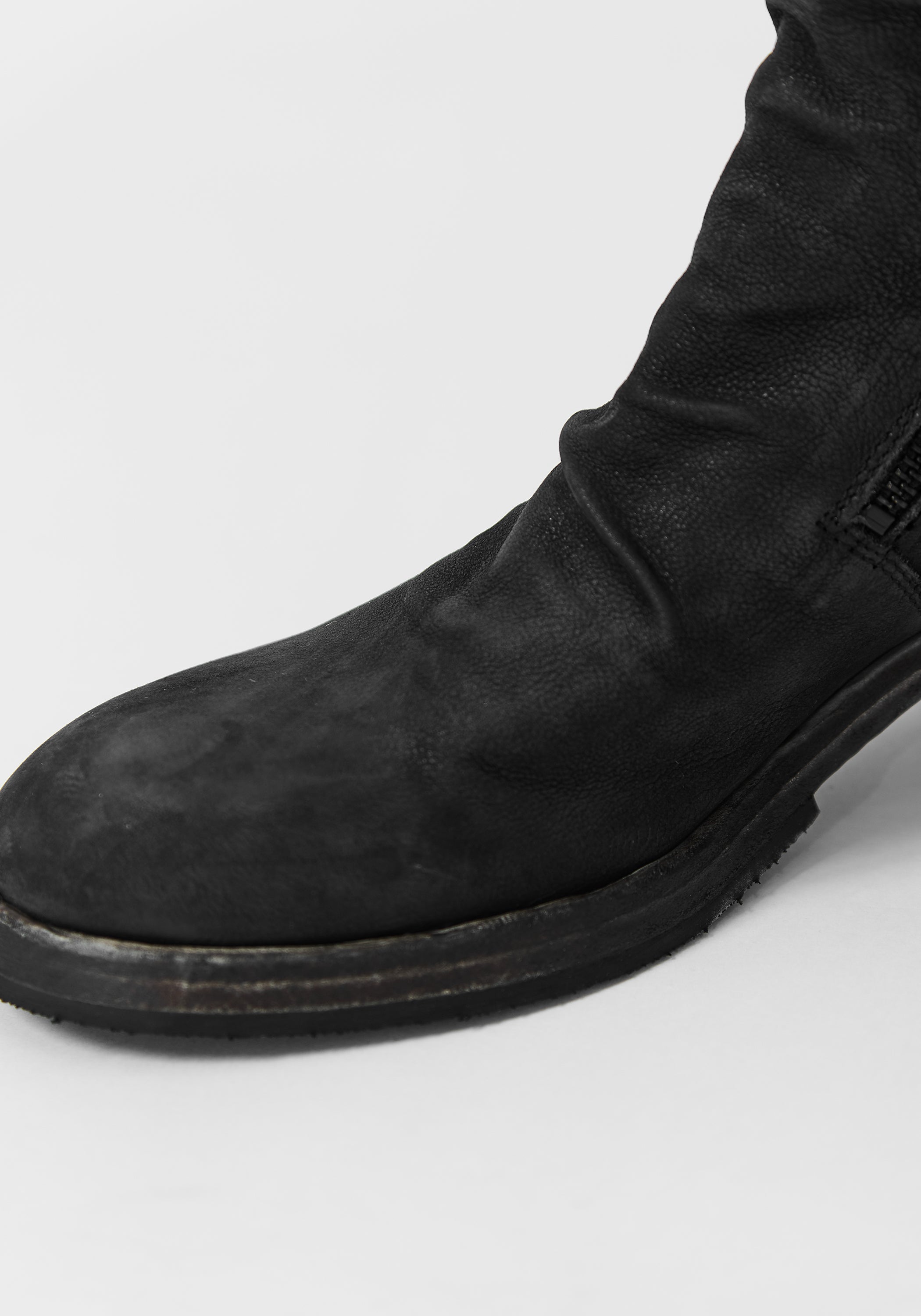 Textured Black Leather Round Toe Boot